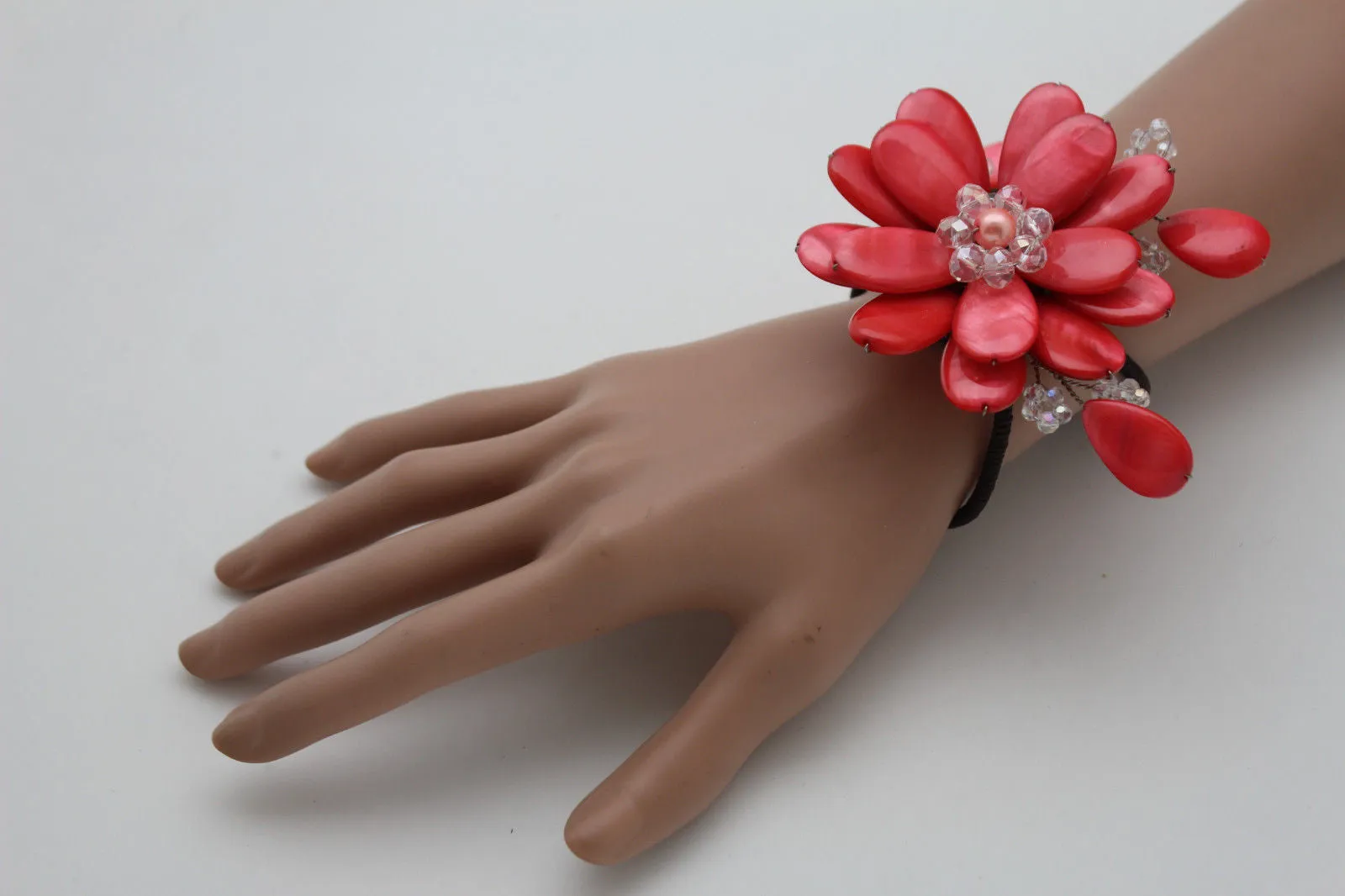 Beaded Stone Flower Bracelet Cuff