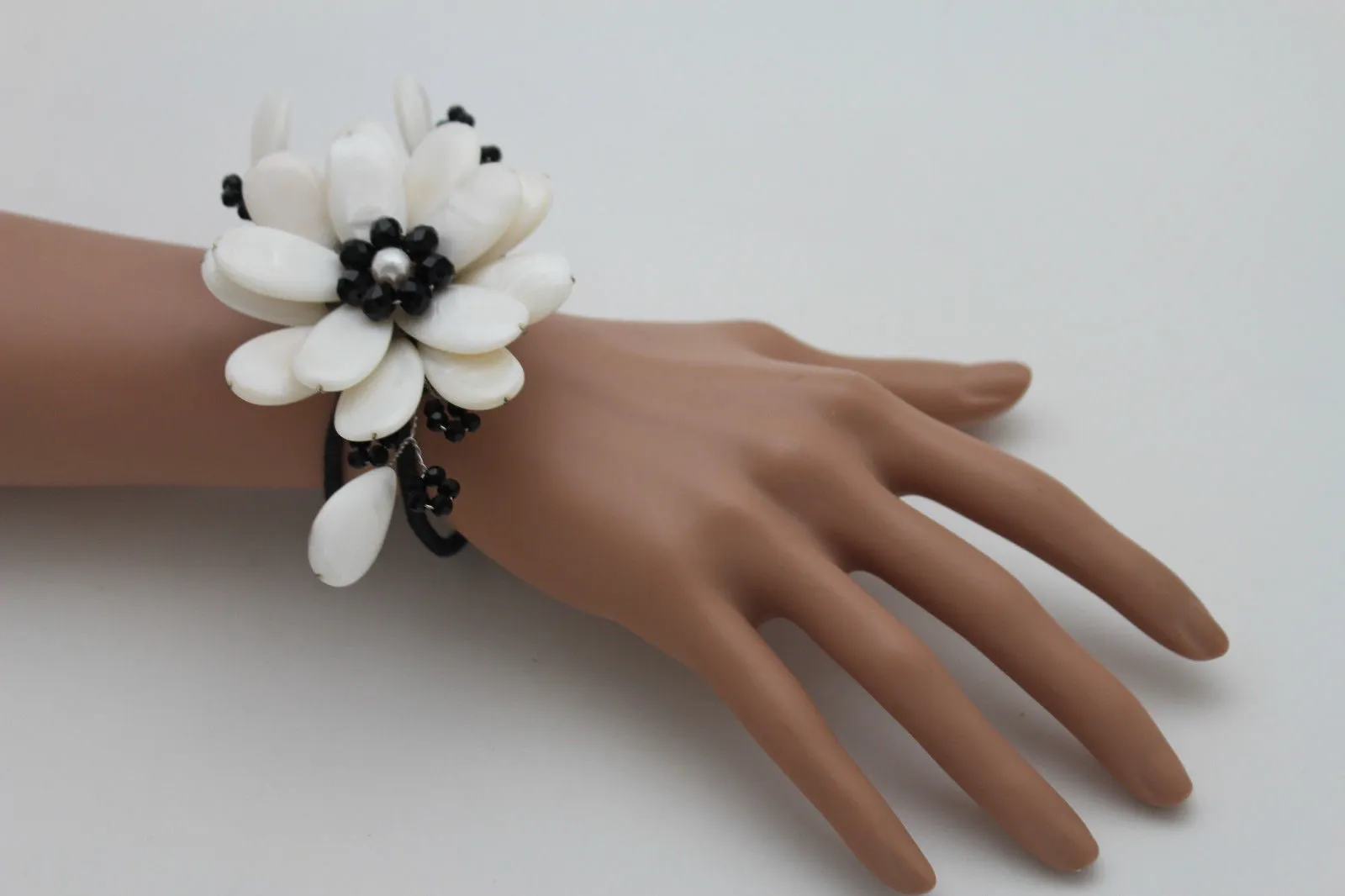 Beaded Stone Flower Bracelet Cuff