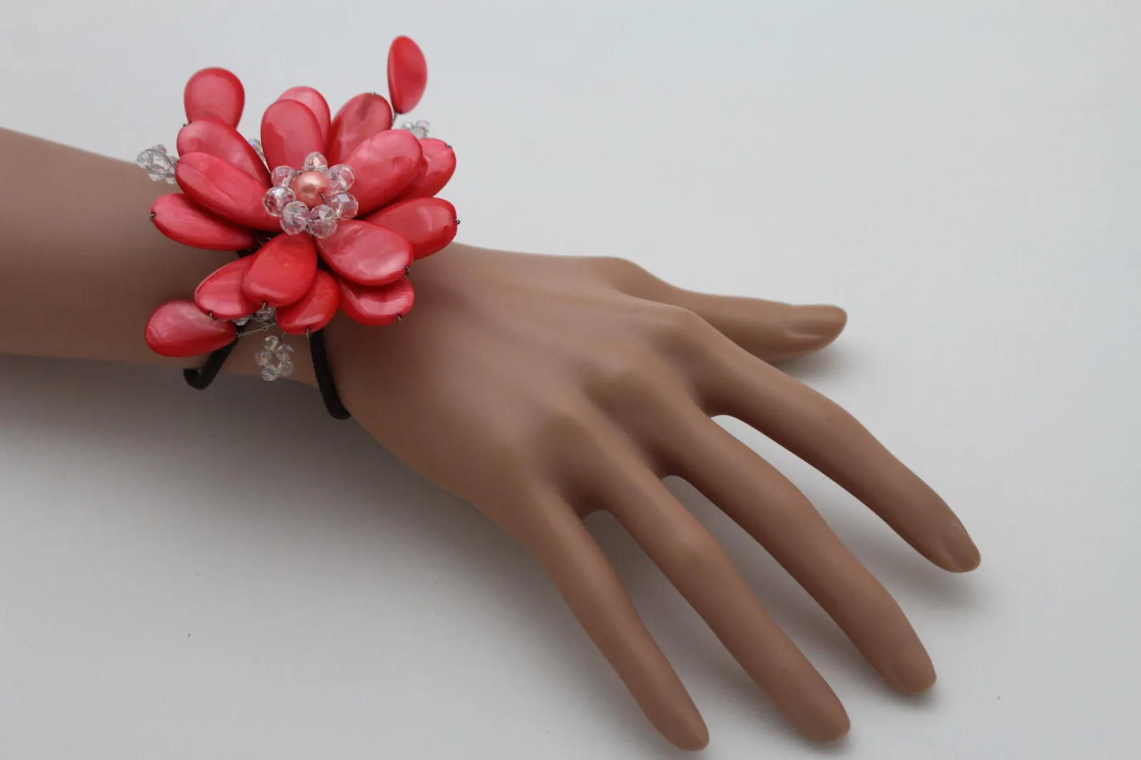 Beaded Stone Flower Bracelet Cuff