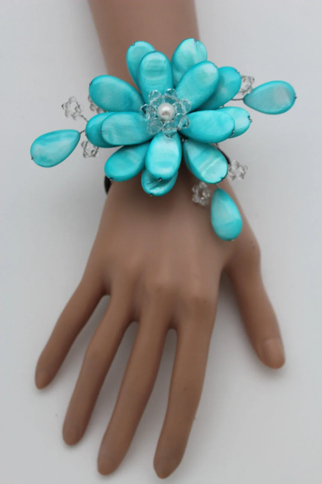 Beaded Stone Flower Bracelet Cuff