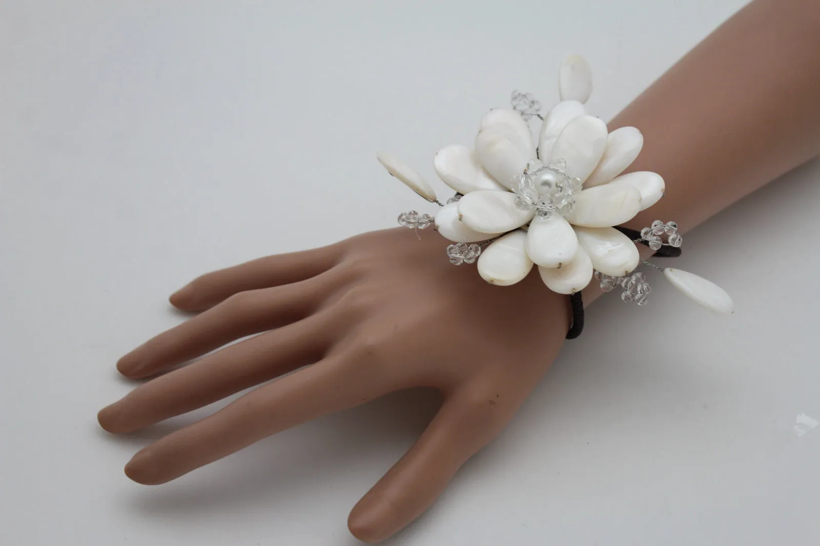 Beaded Stone Flower Bracelet Cuff