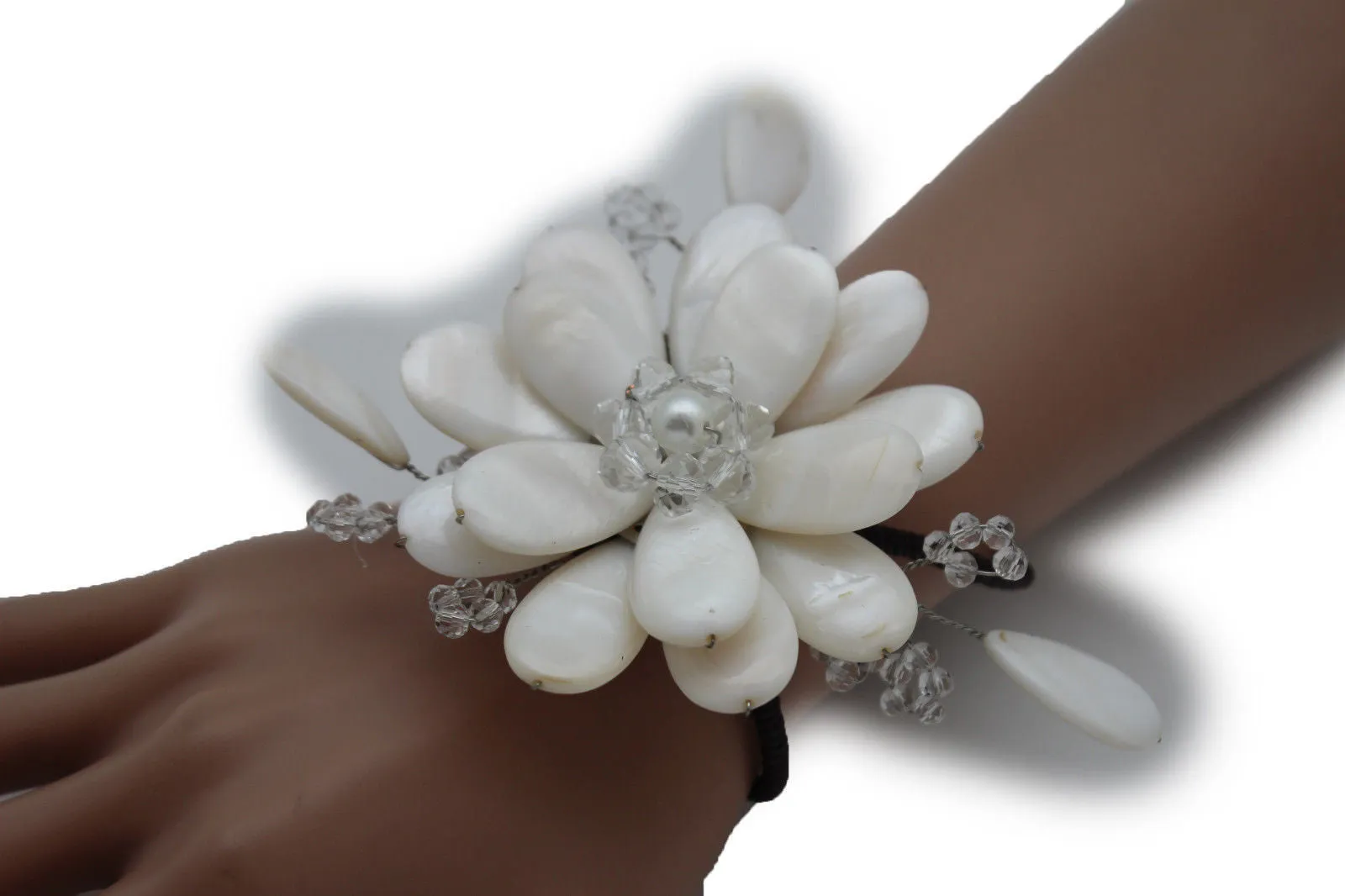 Beaded Stone Flower Bracelet Cuff