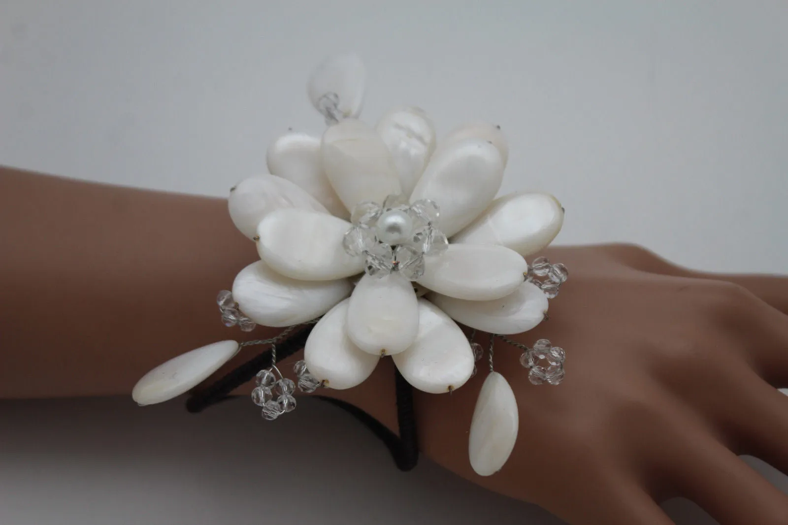 Beaded Stone Flower Bracelet Cuff