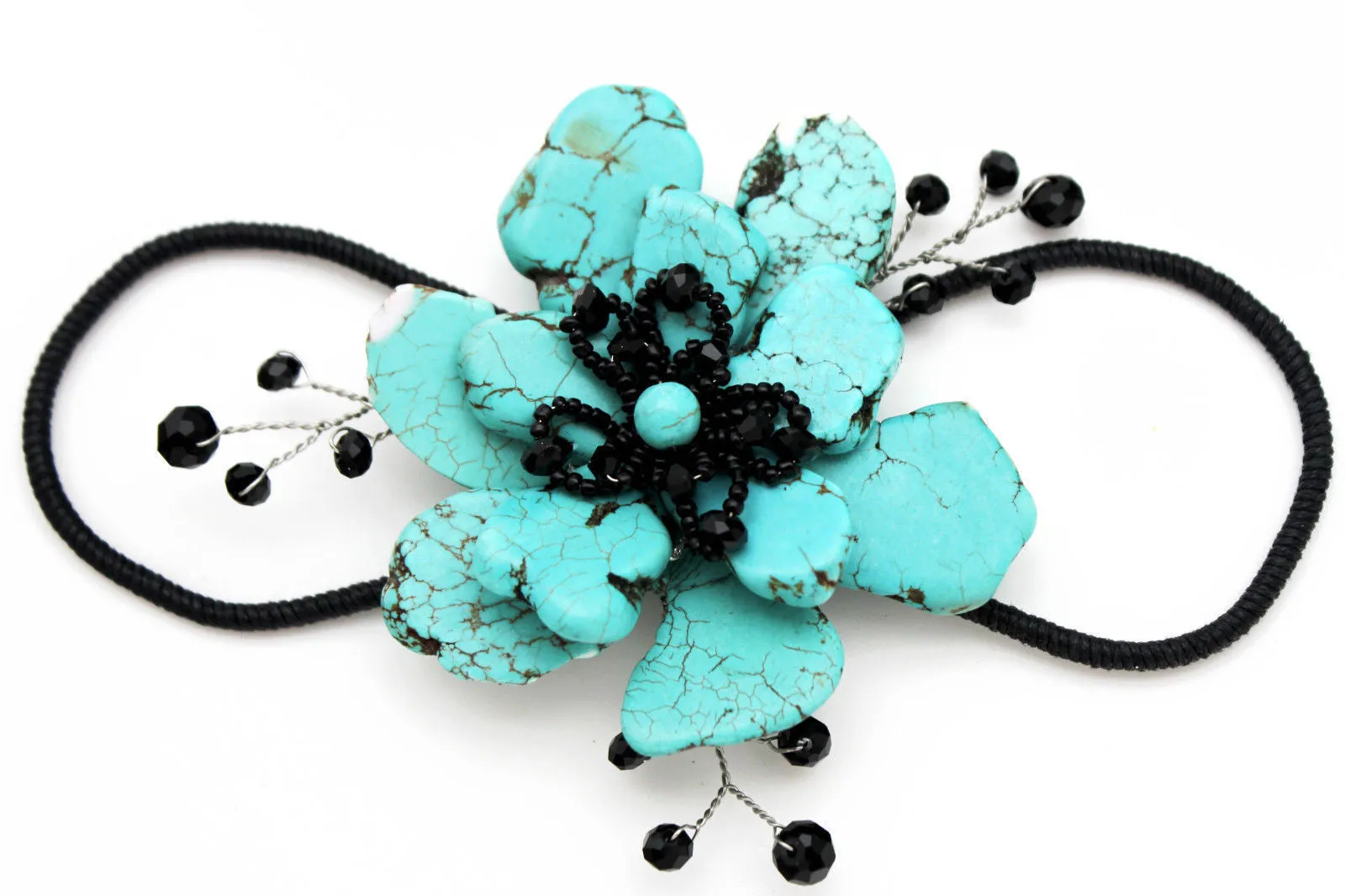 Beaded Stone Flower Bracelet Cuff