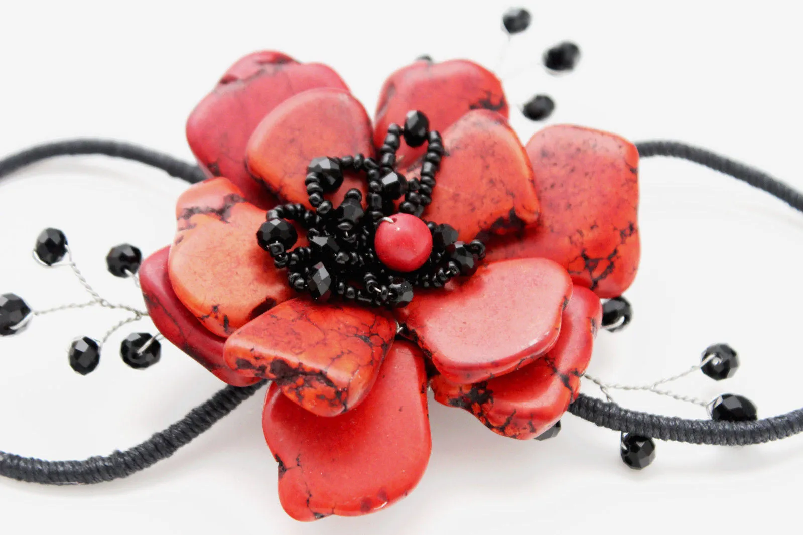 Beaded Stone Flower Bracelet Cuff