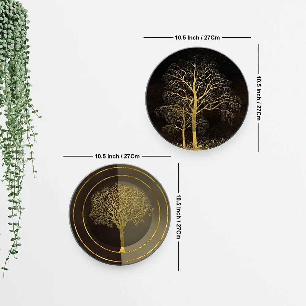 Beautiful Golden Tree Wall Hanging Plates of Two Pieces