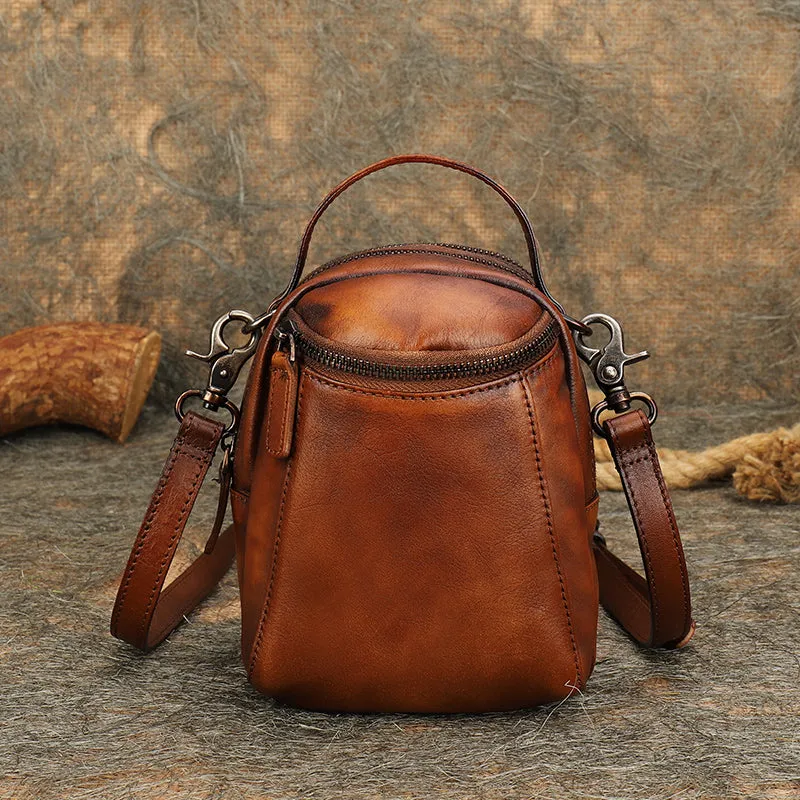 Best Brown Leather Womens Phone Shoulder Bag Small Handmade Handbag Purse for Ladies