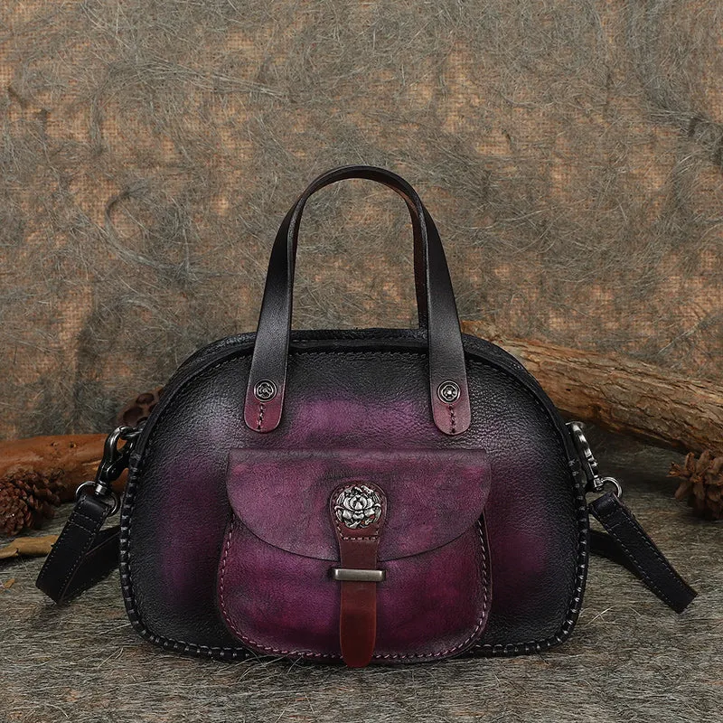 Best Purple Leather Womens Vintage Handbag Handmade Crossbody Purse for Ladies