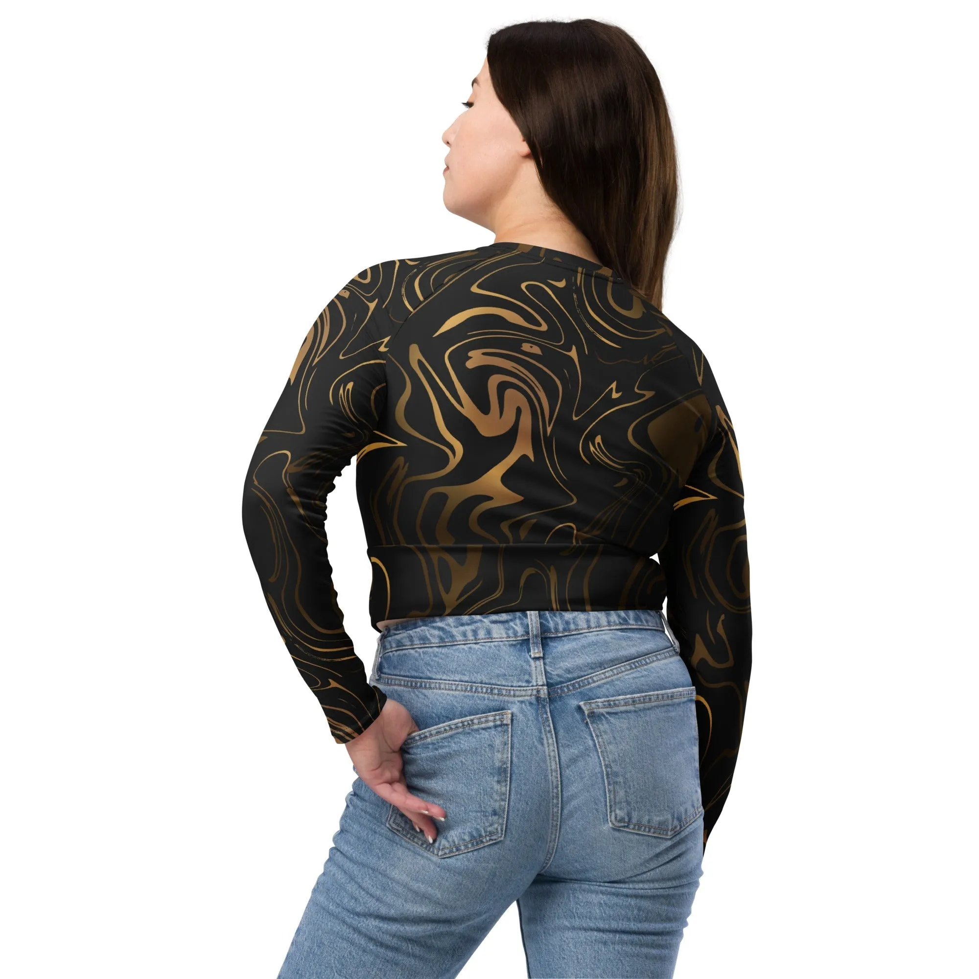 Black & Gold Recycled Long-sleeve Crop Top