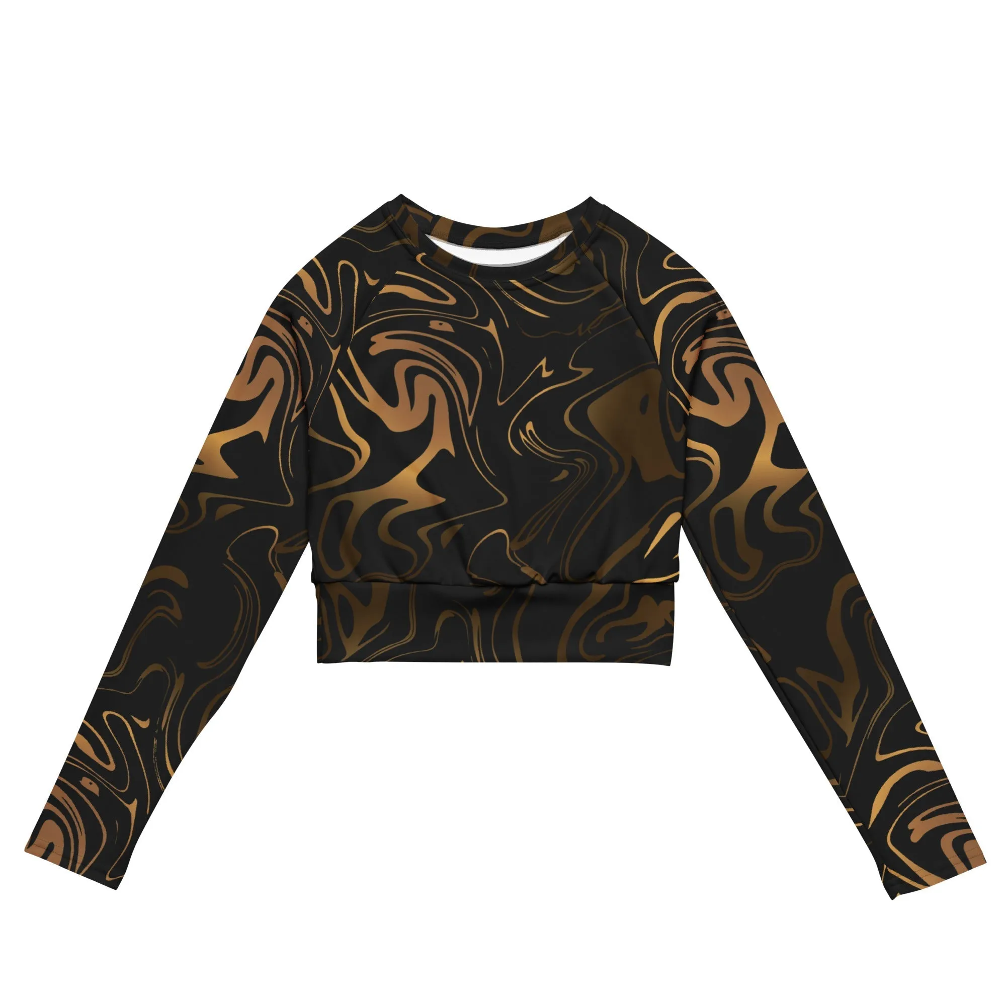 Black & Gold Recycled Long-sleeve Crop Top