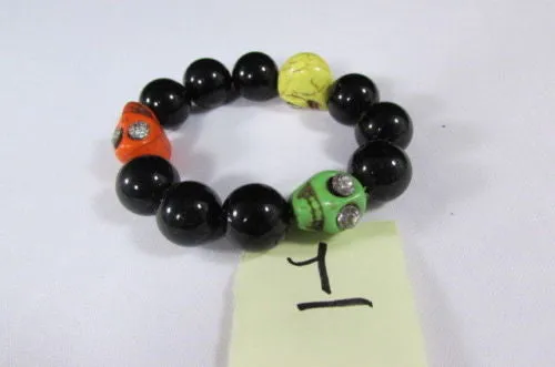 Black Beads Adjustable Bracelet Elastic Yellow Orange Red Green Skulls Halloween