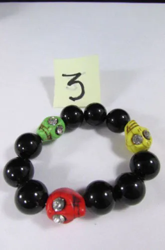 Black Beads Adjustable Bracelet Elastic Yellow Orange Red Green Skulls Halloween