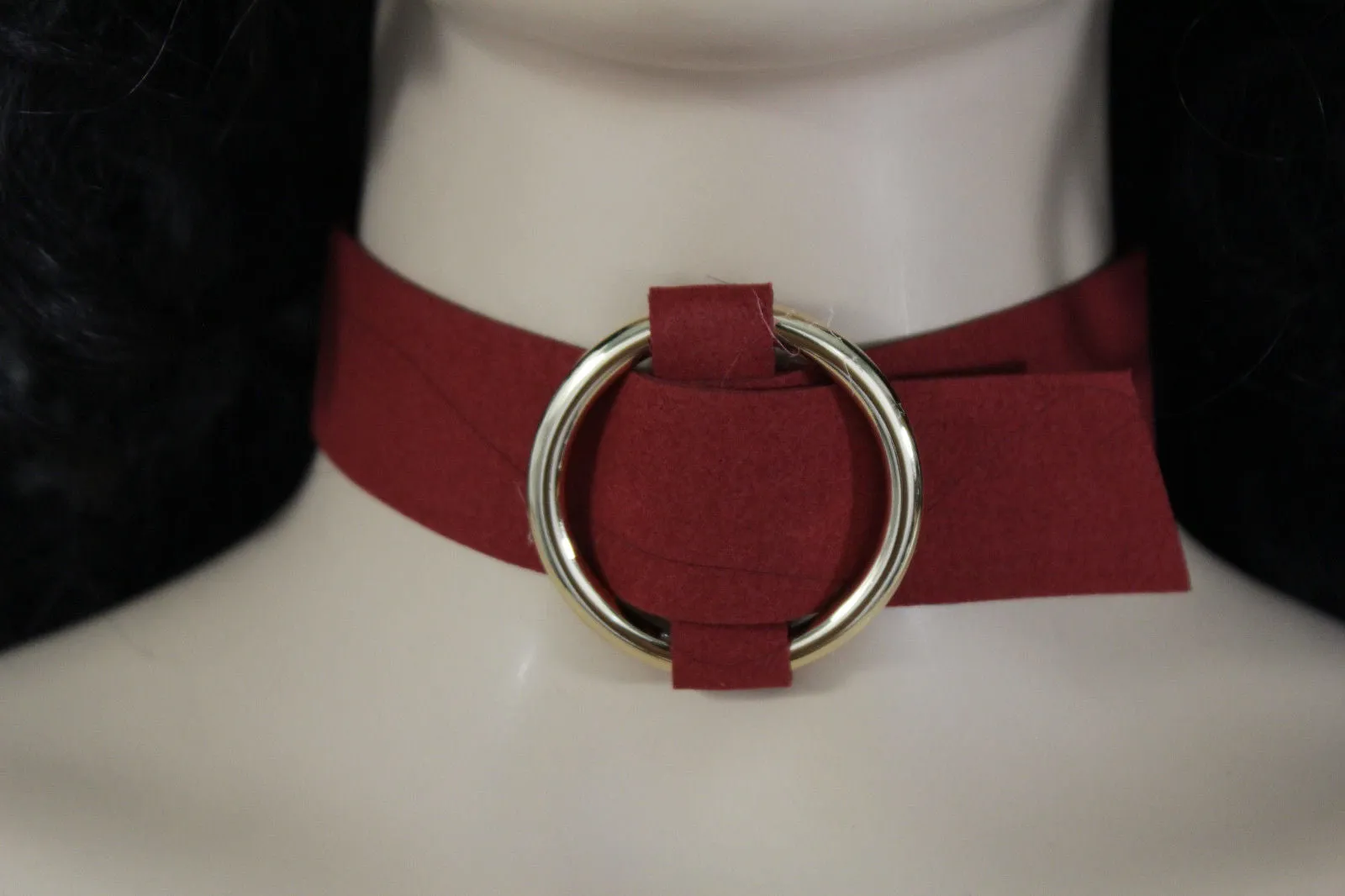 Black Brown Gray Green Red Faux Leather Gold Ring Choker Necklace Accessories