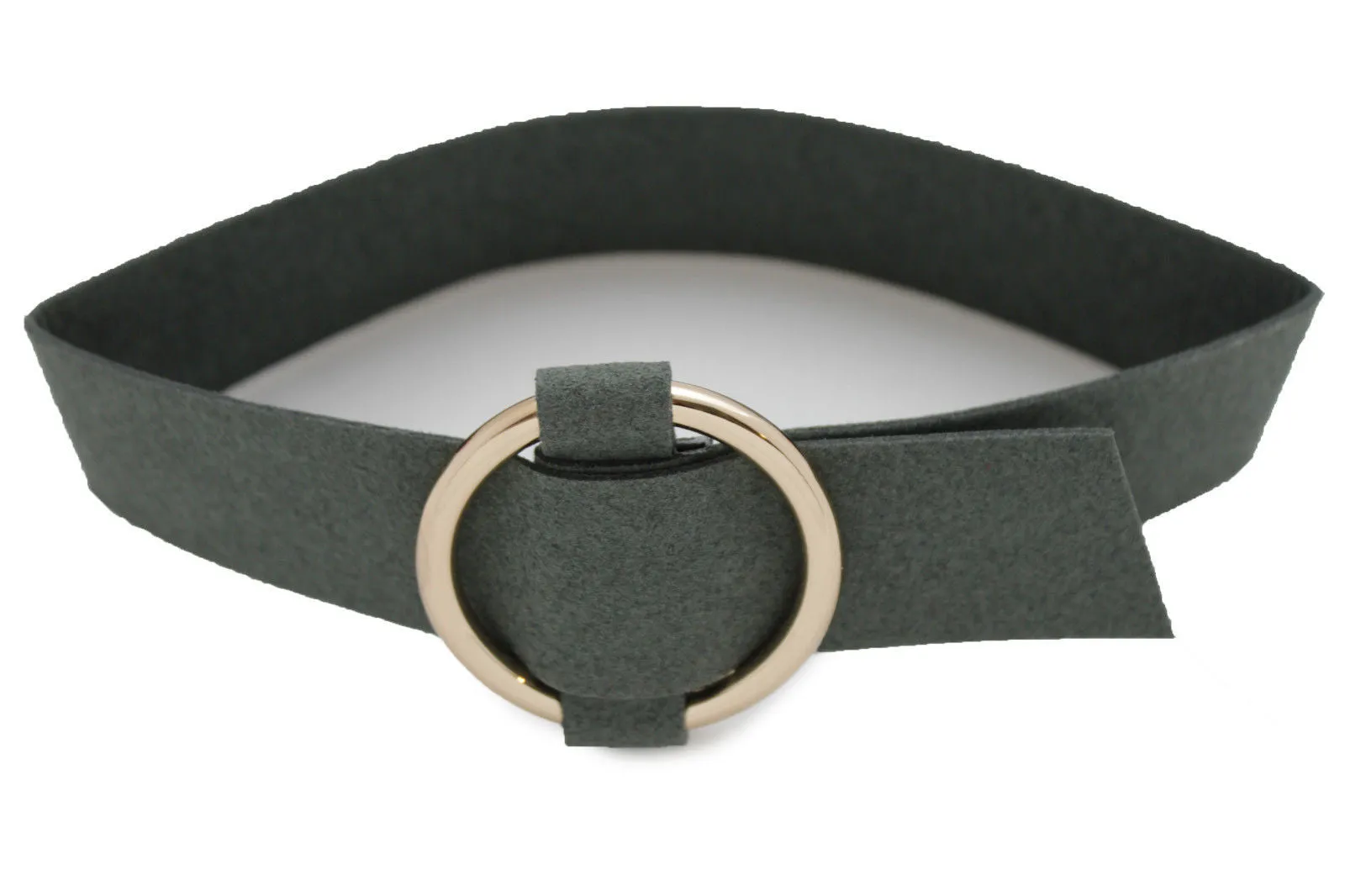 Black Brown Gray Green Red Faux Leather Gold Ring Choker Necklace Accessories