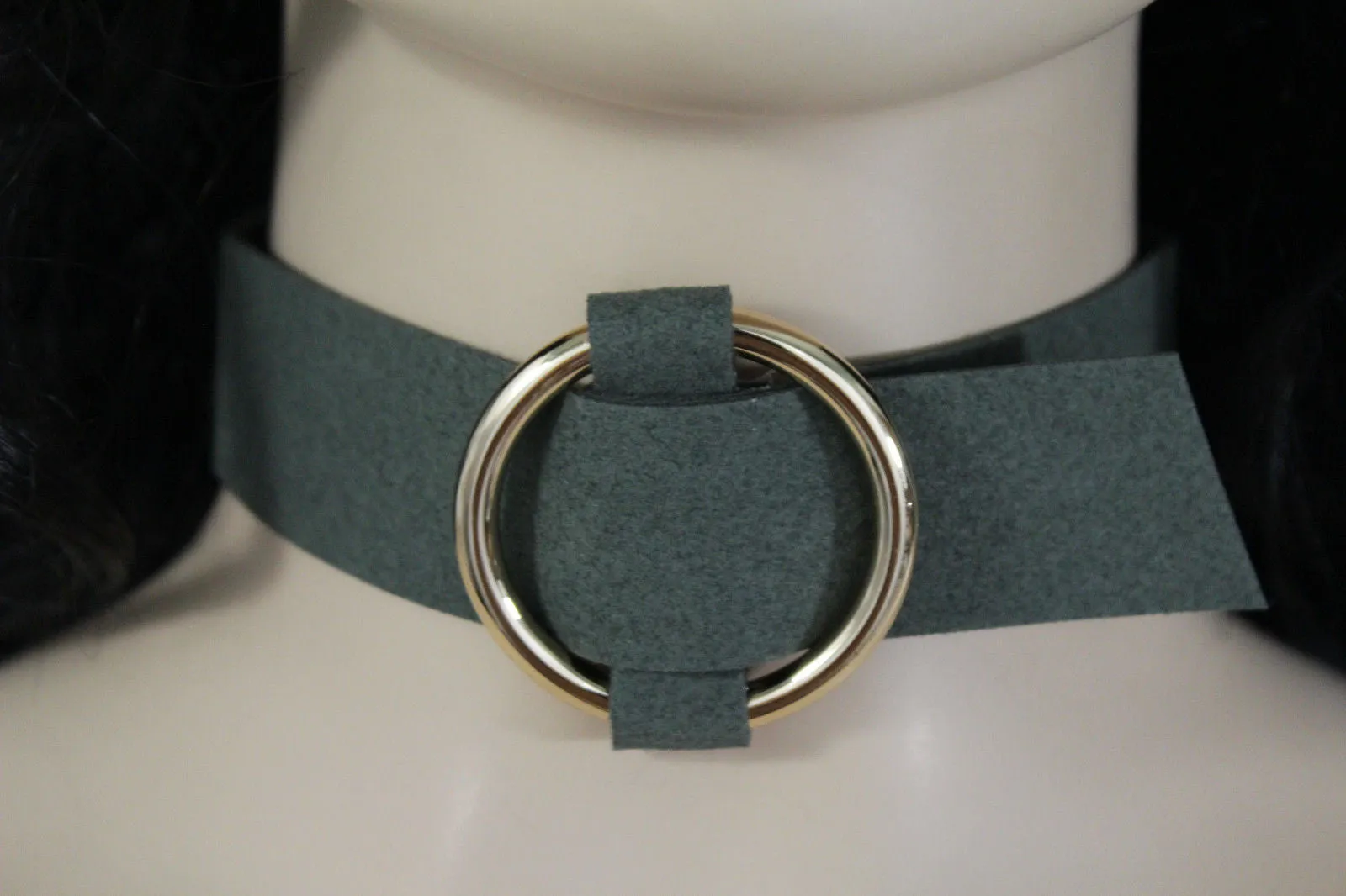 Black Brown Gray Green Red Faux Leather Gold Ring Choker Necklace Accessories