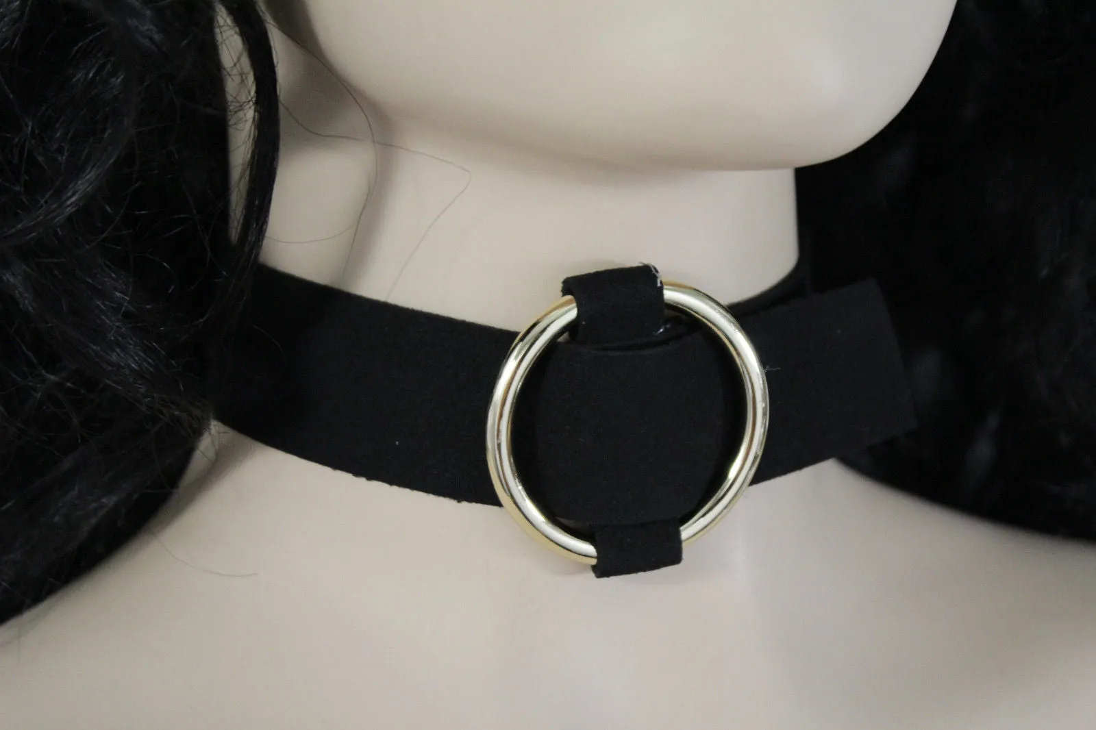 Black Brown Gray Green Red Faux Leather Gold Ring Choker Necklace Accessories