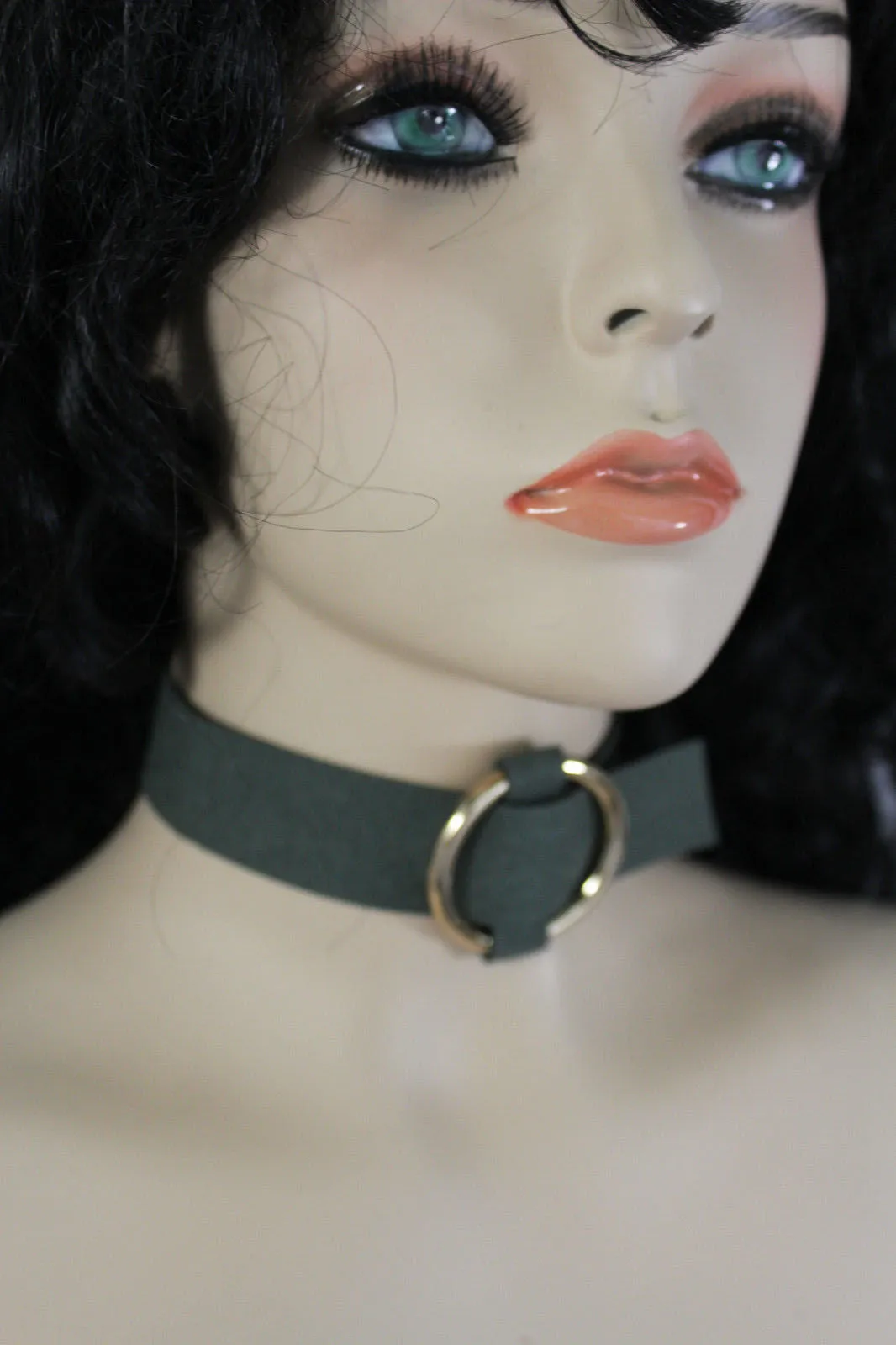 Black Brown Gray Green Red Faux Leather Gold Ring Choker Necklace Accessories