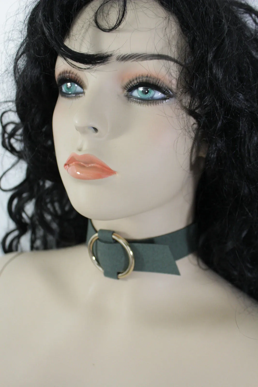 Black Brown Gray Green Red Faux Leather Gold Ring Choker Necklace Accessories