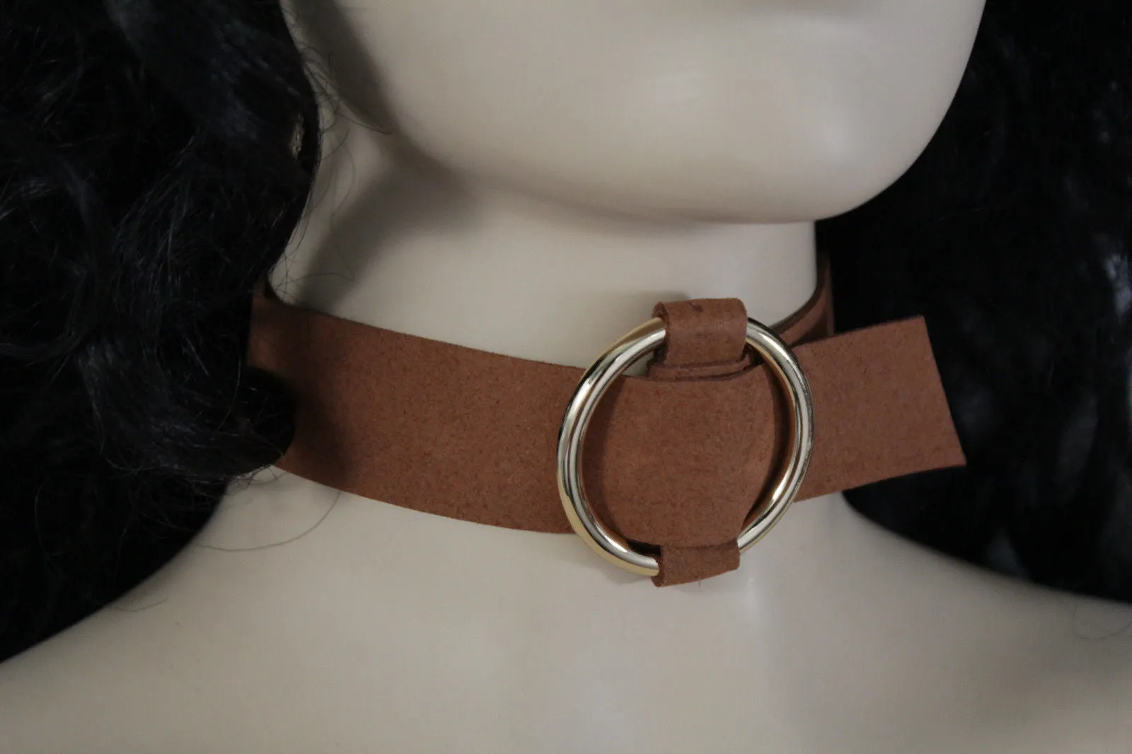 Black Brown Gray Green Red Faux Leather Gold Ring Choker Necklace Accessories