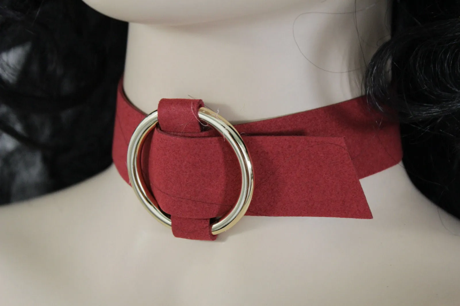 Black Brown Gray Green Red Faux Leather Gold Ring Choker Necklace Accessories