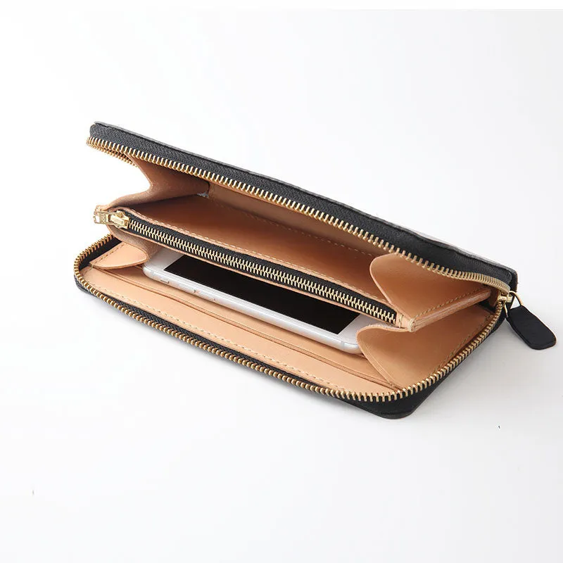 Black Coffee Womens Leather Zipper Long Wallet Phone Long Clutch Wallet for Women