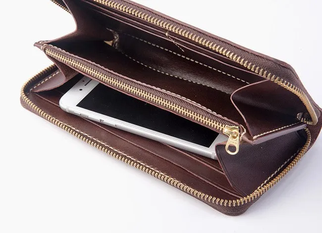 Black Coffee Womens Leather Zipper Long Wallet Phone Long Clutch Wallet for Women