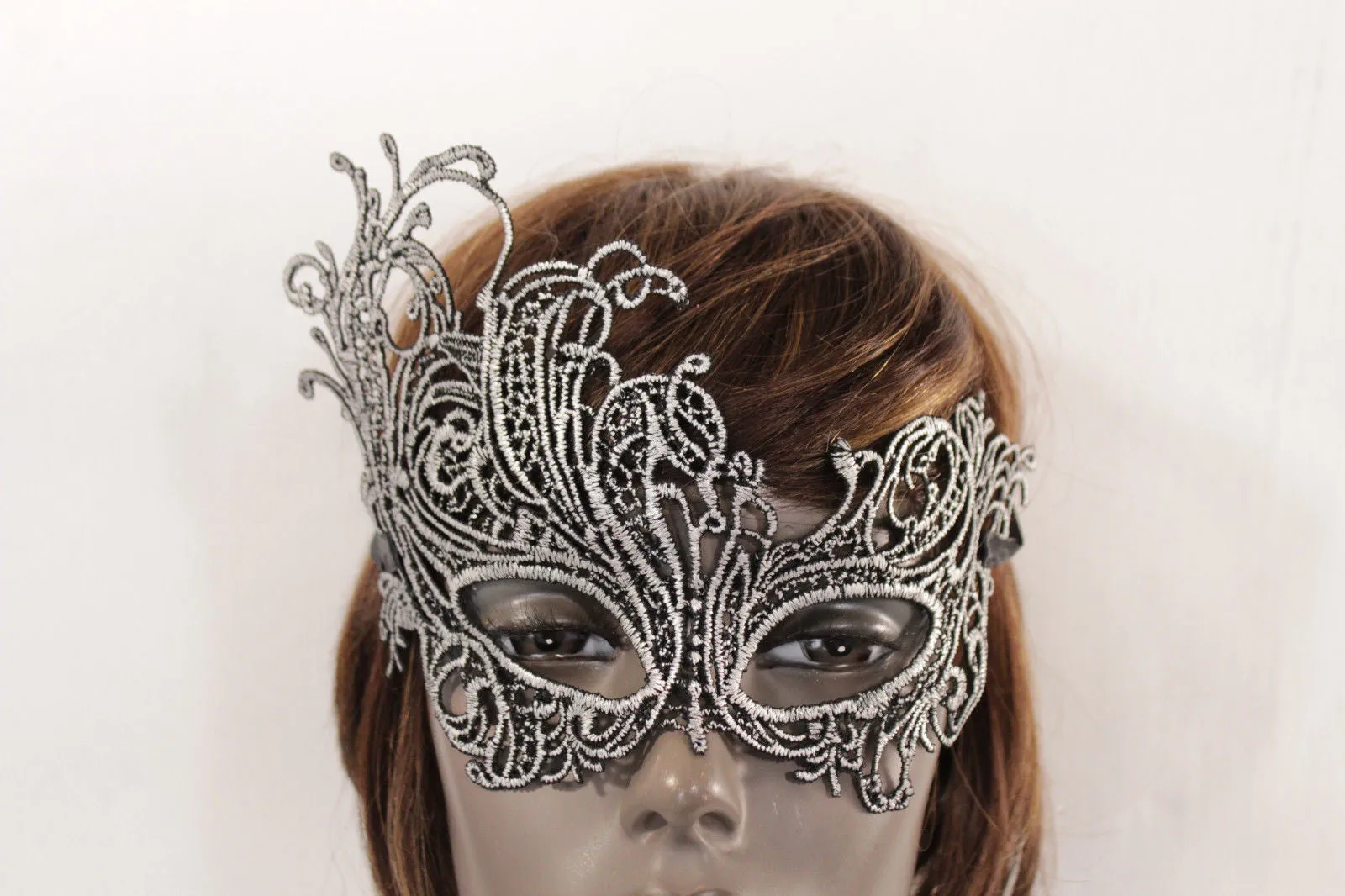 Black Fabric Half Face Eye Costume Flowers Filigree Mask Halloween Women Men