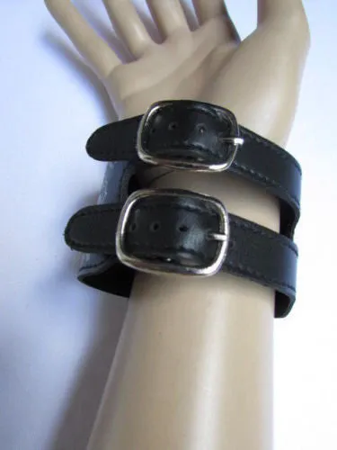 Black Faux Leather White Skull Bracelet Motorcycle Punk Rock Style