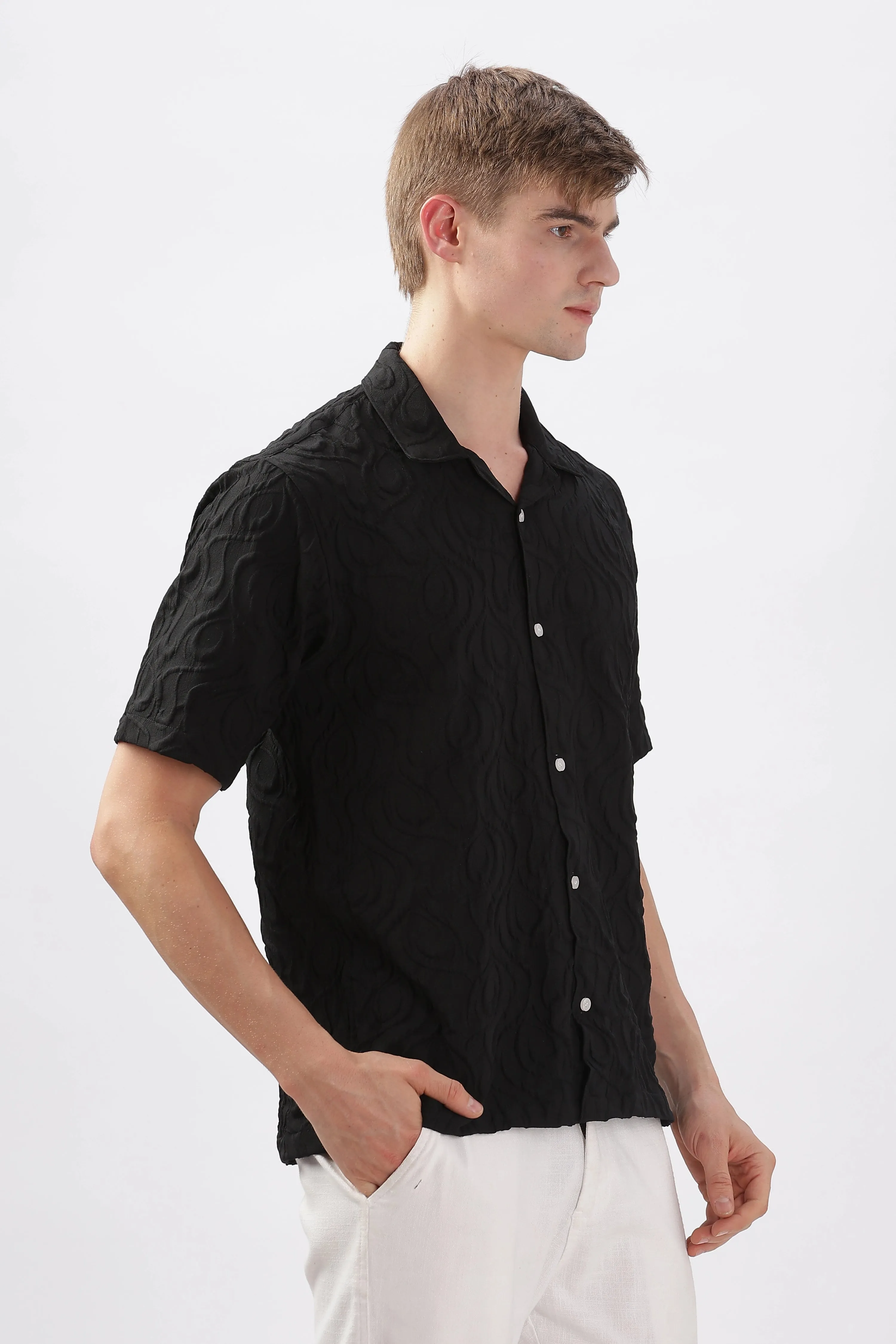 Black jacquard embossed half sleeve shirt