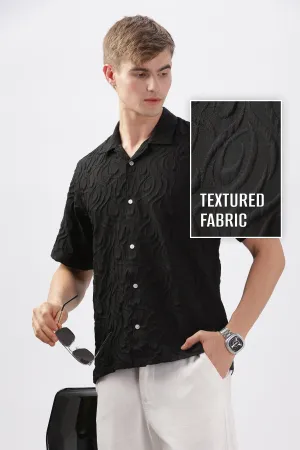 Black jacquard embossed half sleeve shirt