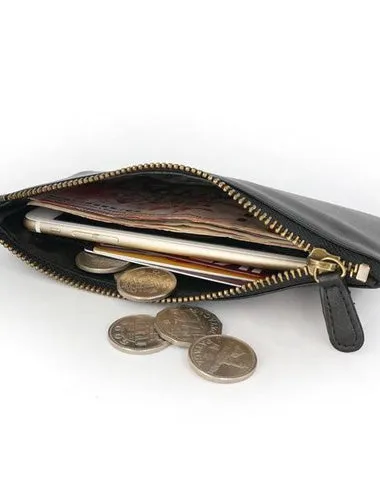 Black Mens Leather Zipper Slim Long Wallet Phone Long Wallet for Men