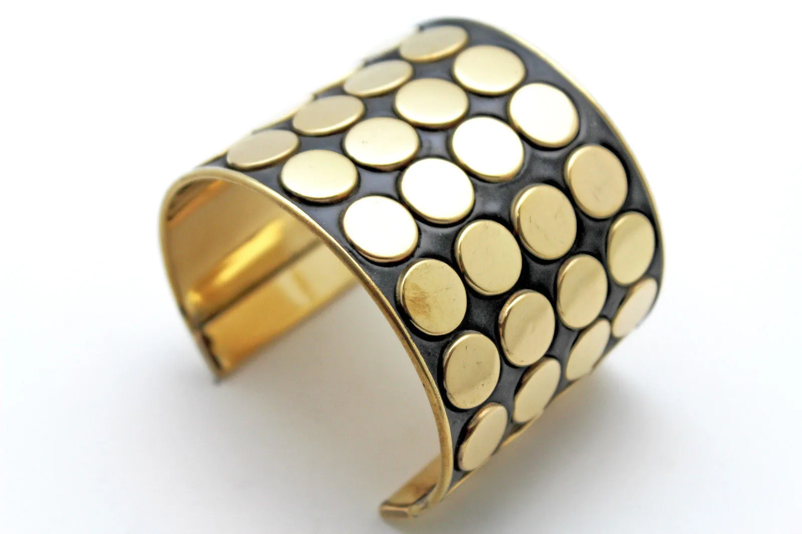 Black Metal Bracelet Cuff Gold Circles Round Geometric Shapes