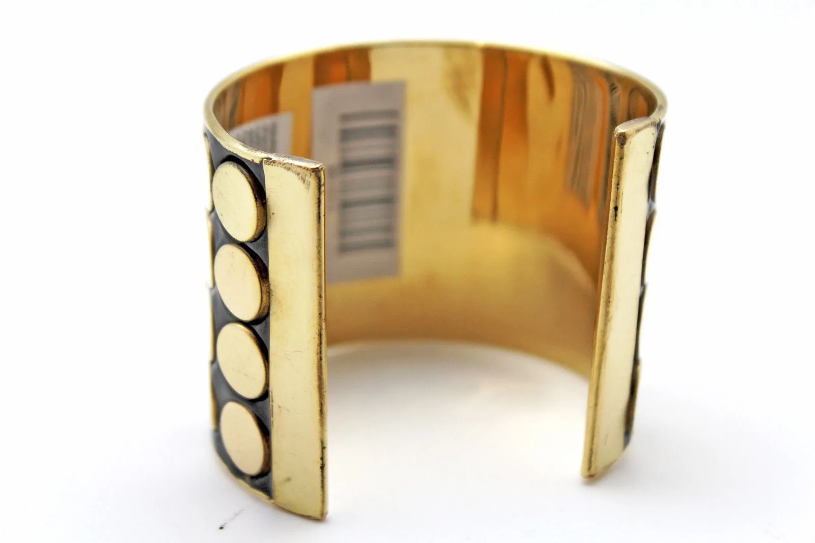 Black Metal Bracelet Cuff Gold Circles Round Geometric Shapes