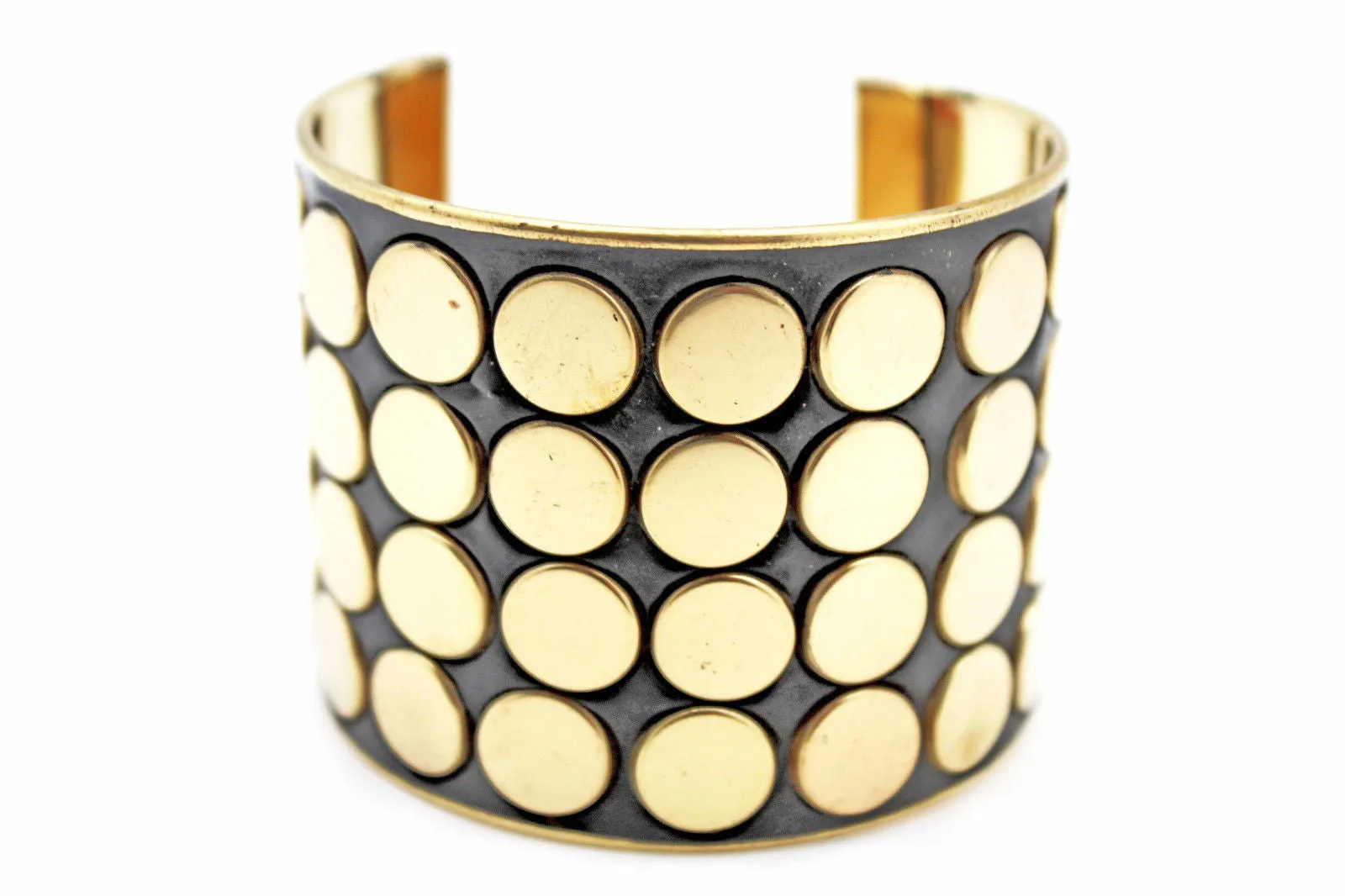 Black Metal Bracelet Cuff Gold Circles Round Geometric Shapes