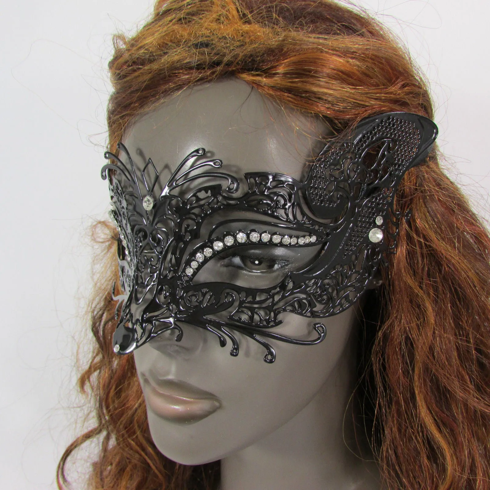 Black Metal Fox Face Multi Rhinestones Back Tie Women Halloween Carnival