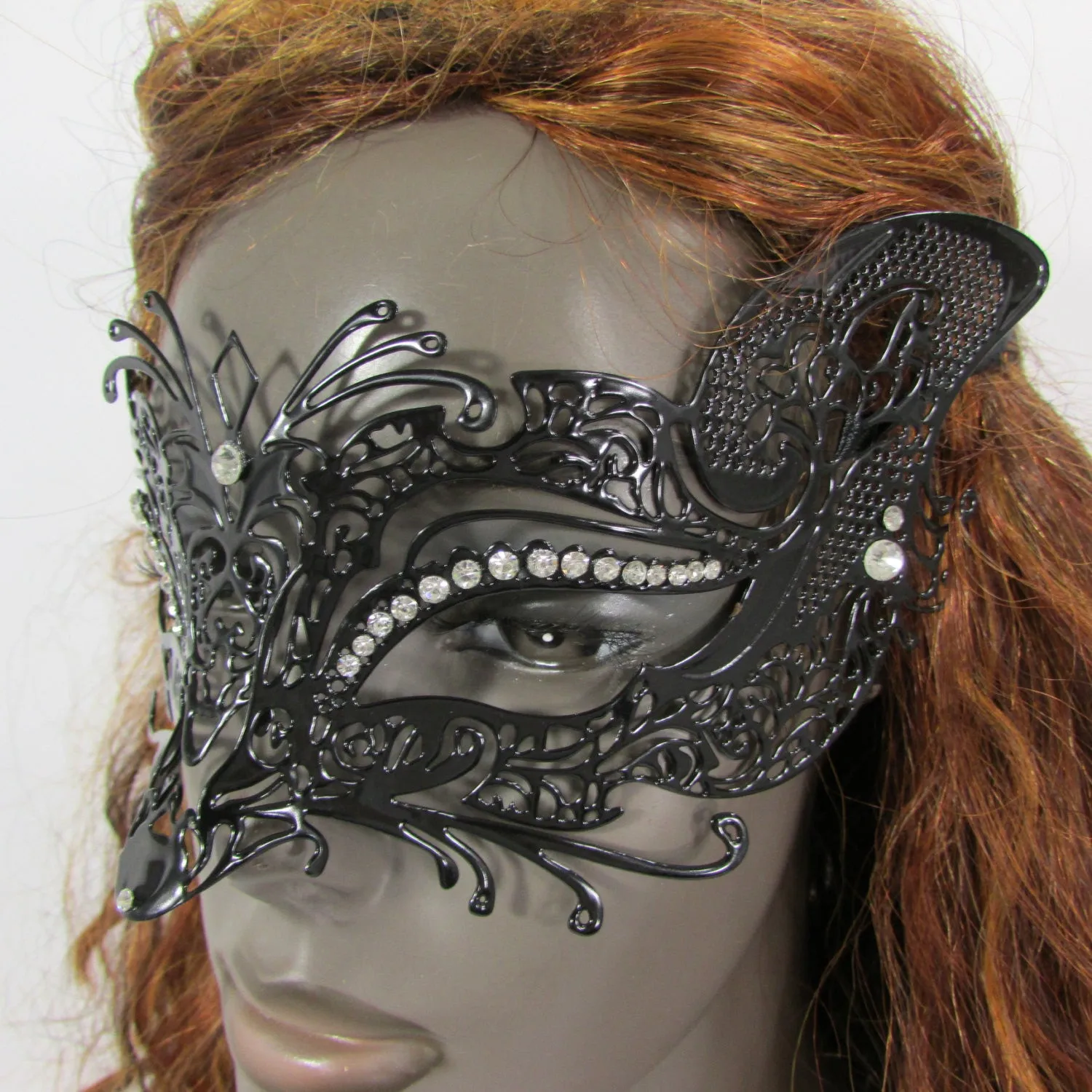 Black Metal Fox Face Multi Rhinestones Back Tie Women Halloween Carnival