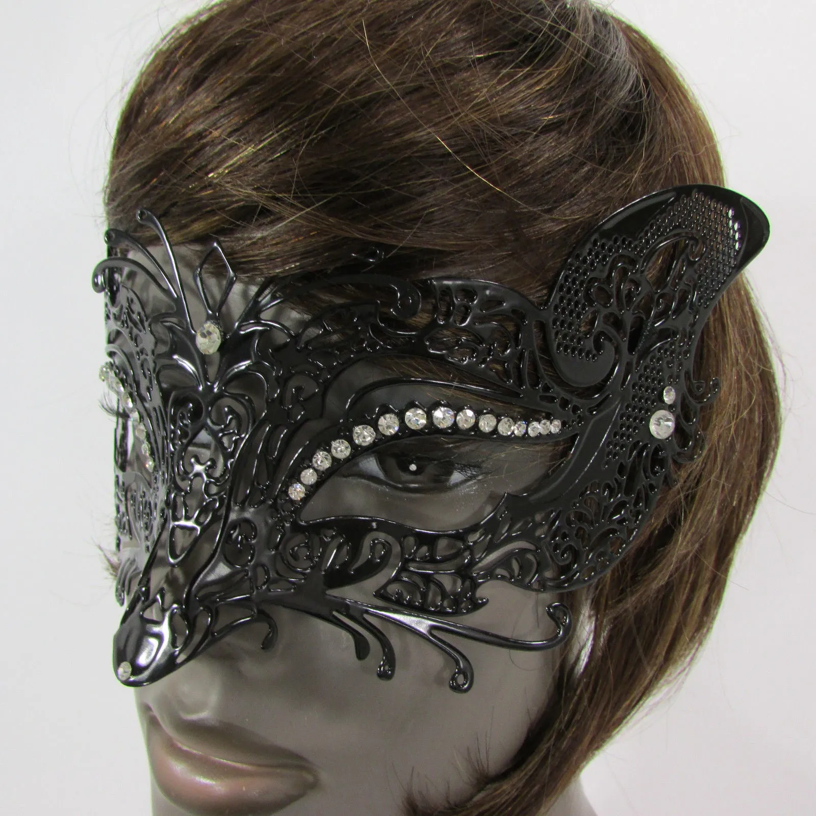 Black Metal Fox Face Multi Rhinestones Back Tie Women Halloween Carnival