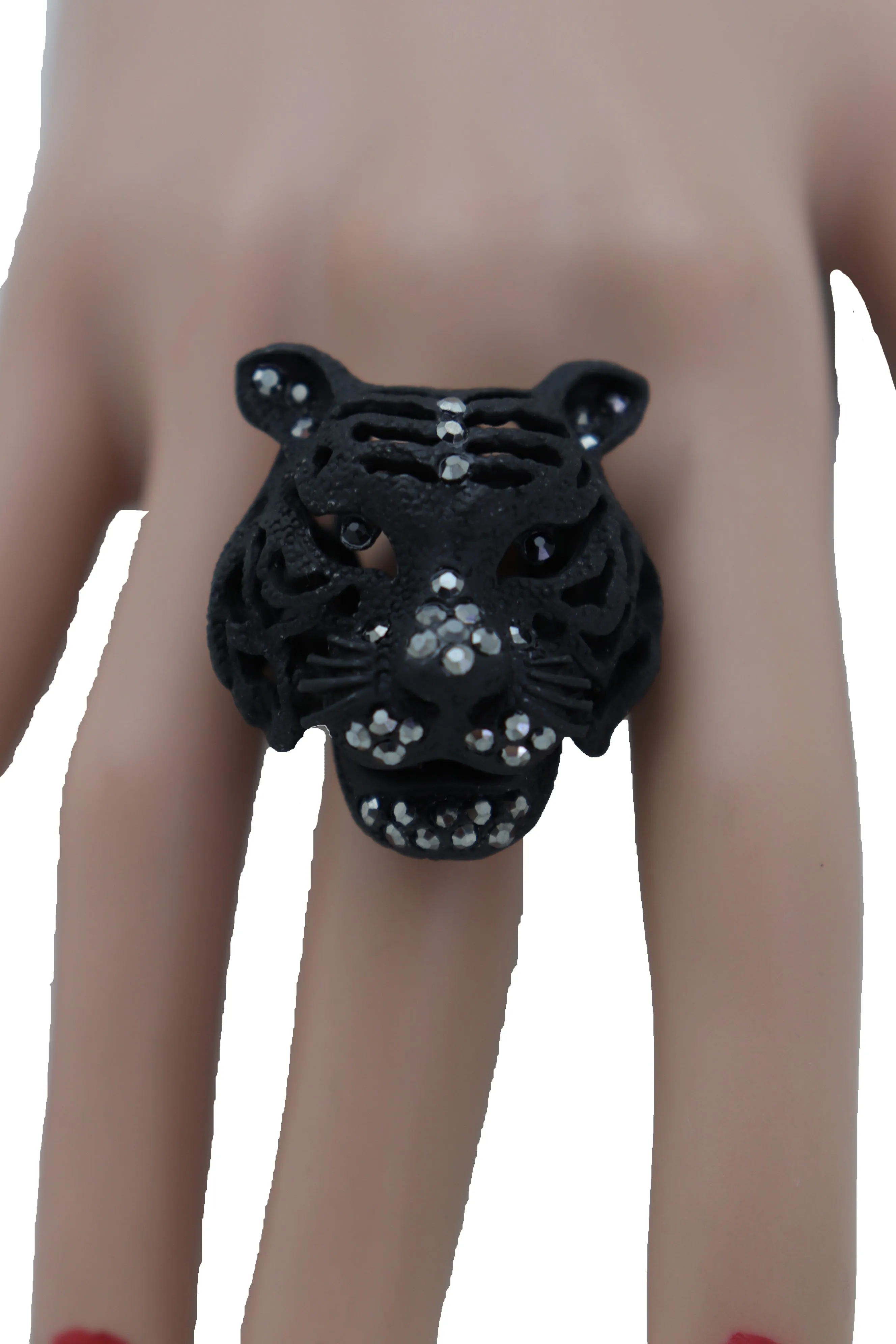 Black Metal Tiger Head Ring