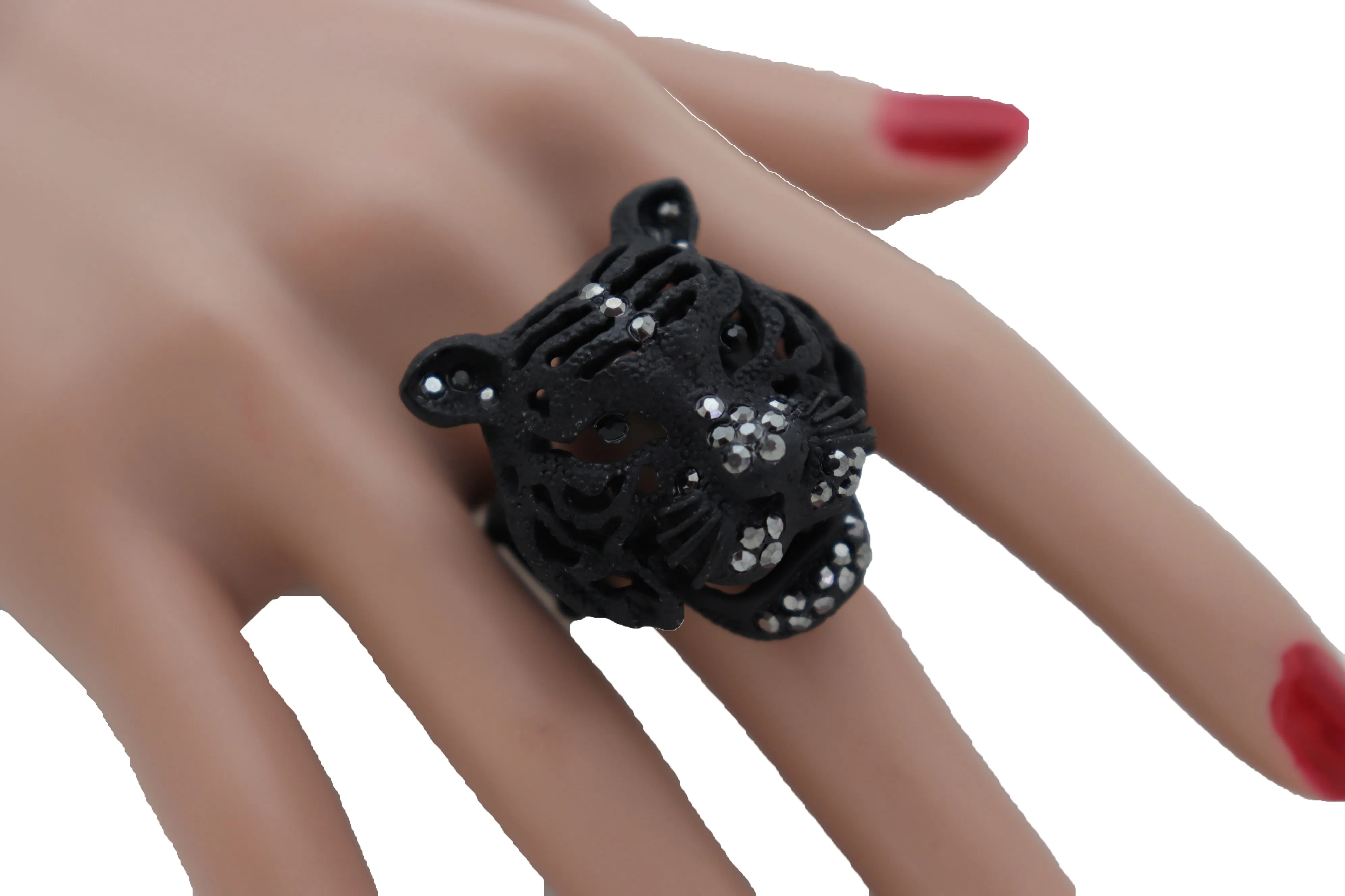 Black Metal Tiger Head Ring