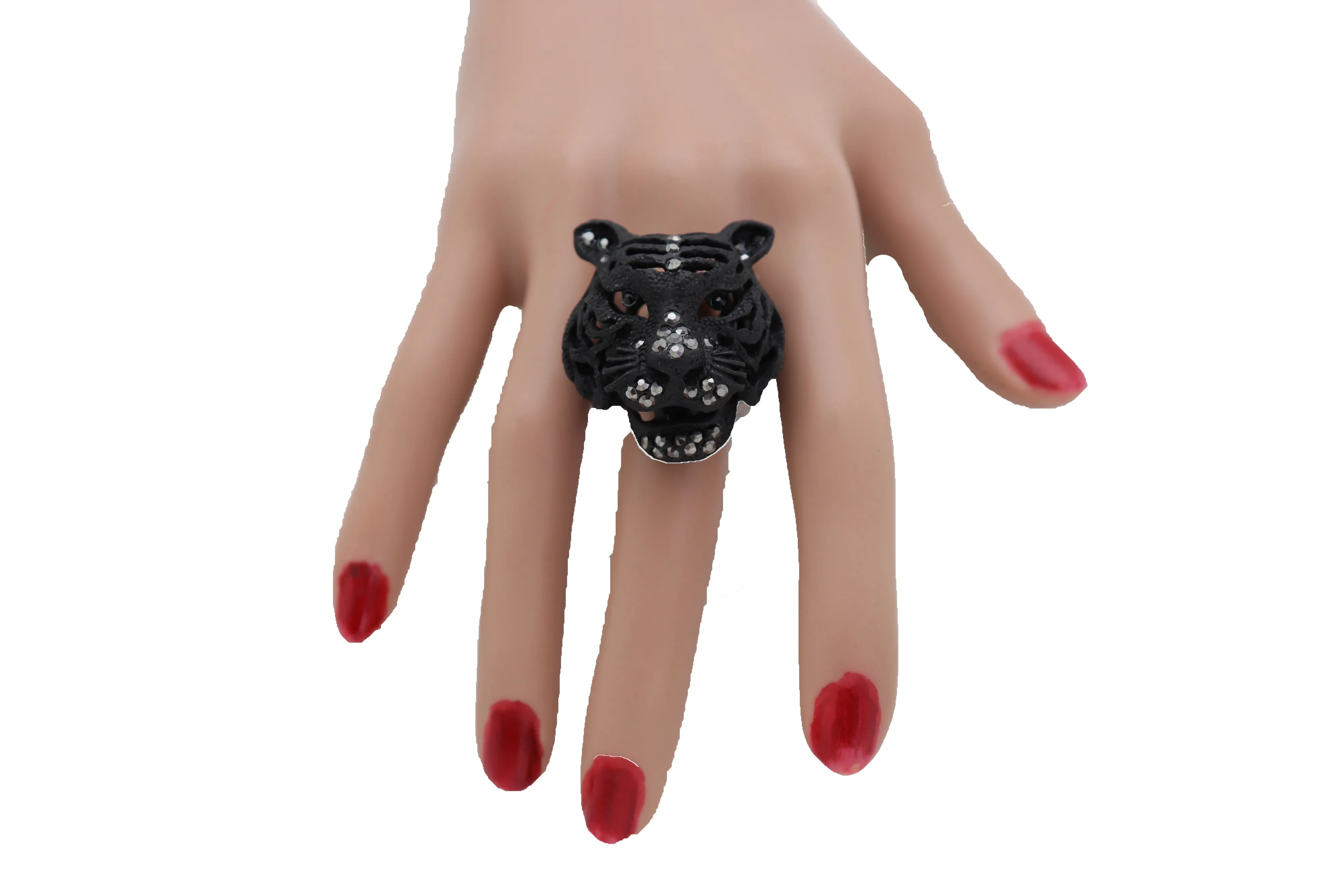 Black Metal Tiger Head Ring