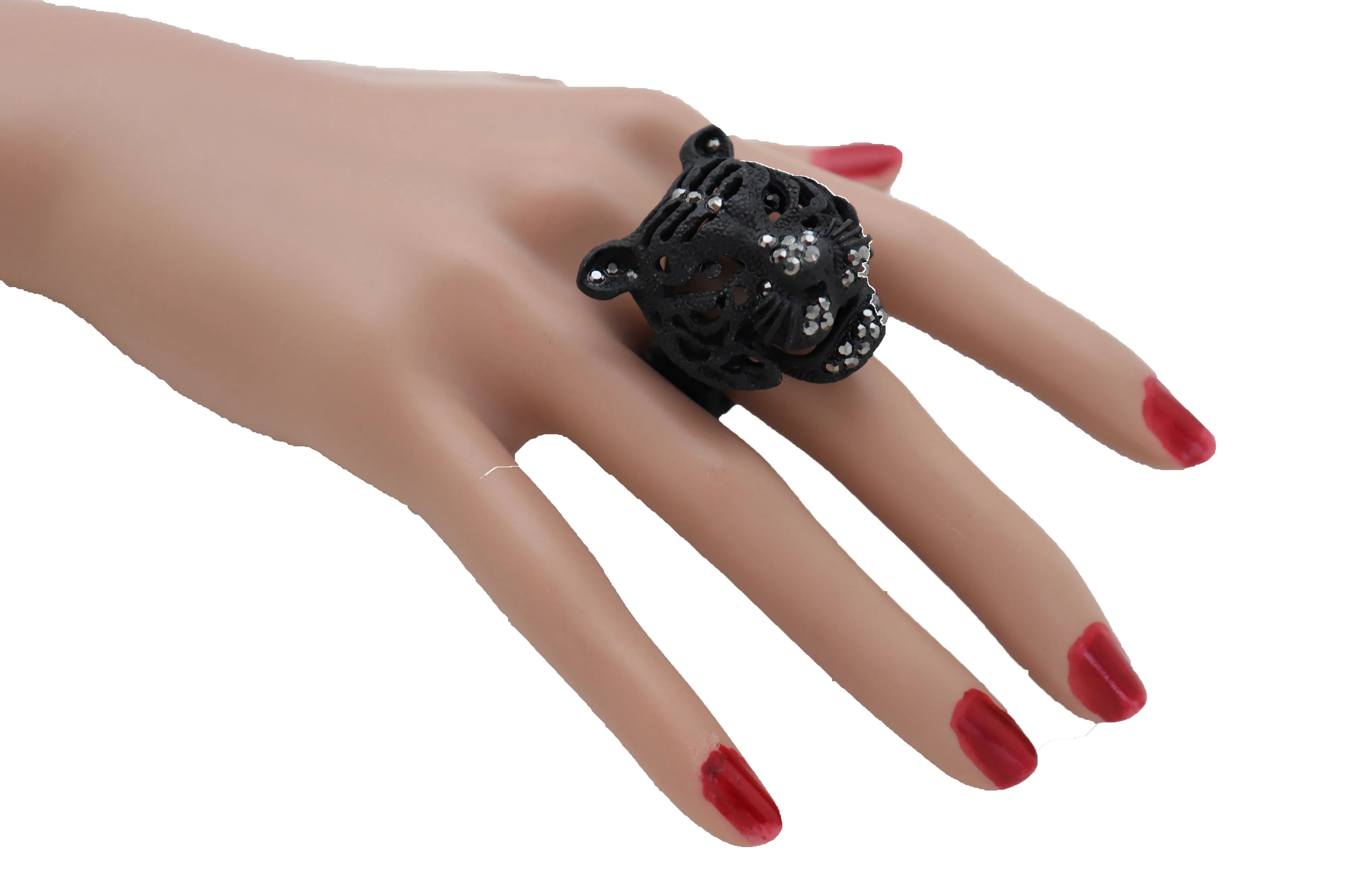 Black Metal Tiger Head Ring