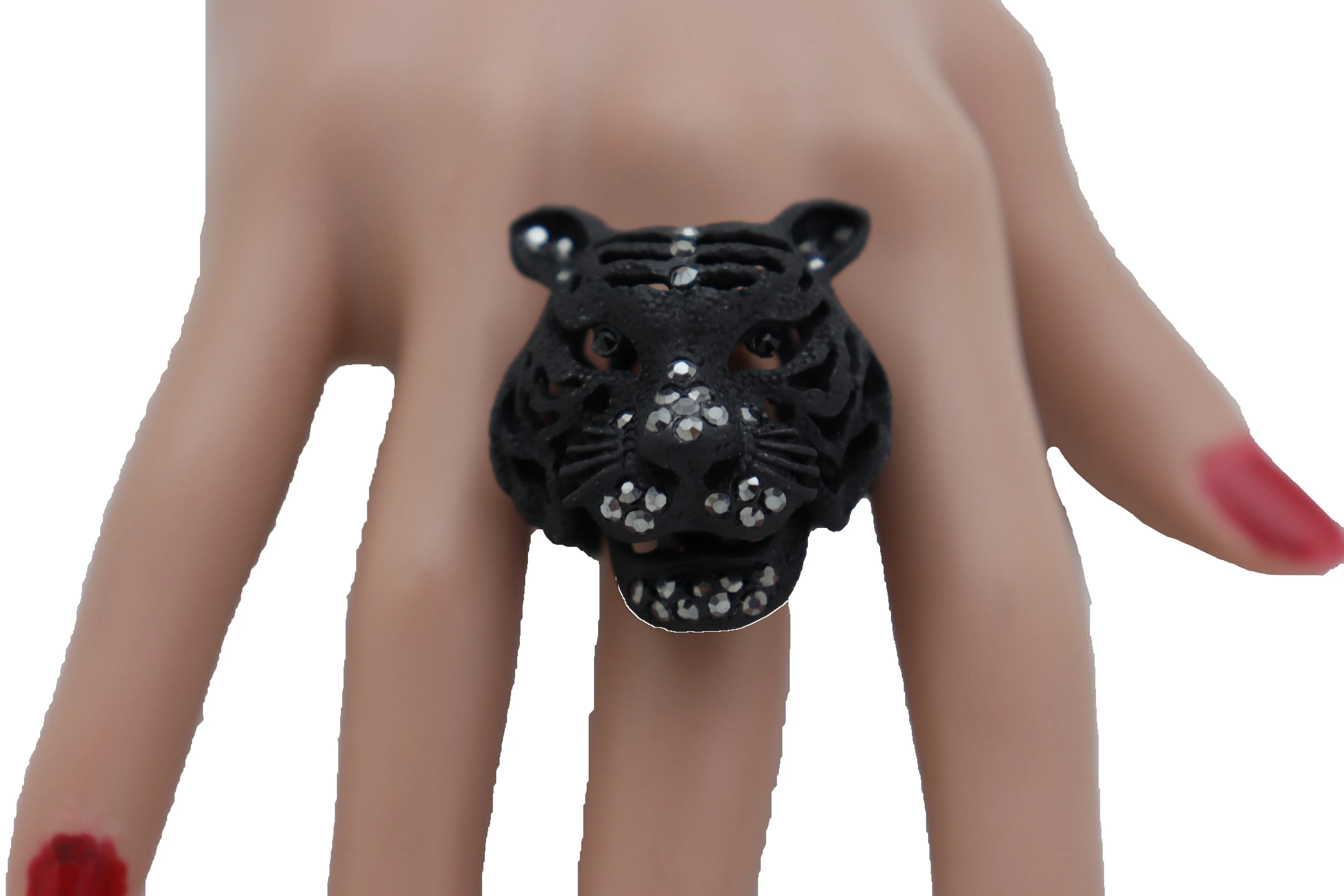 Black Metal Tiger Head Ring