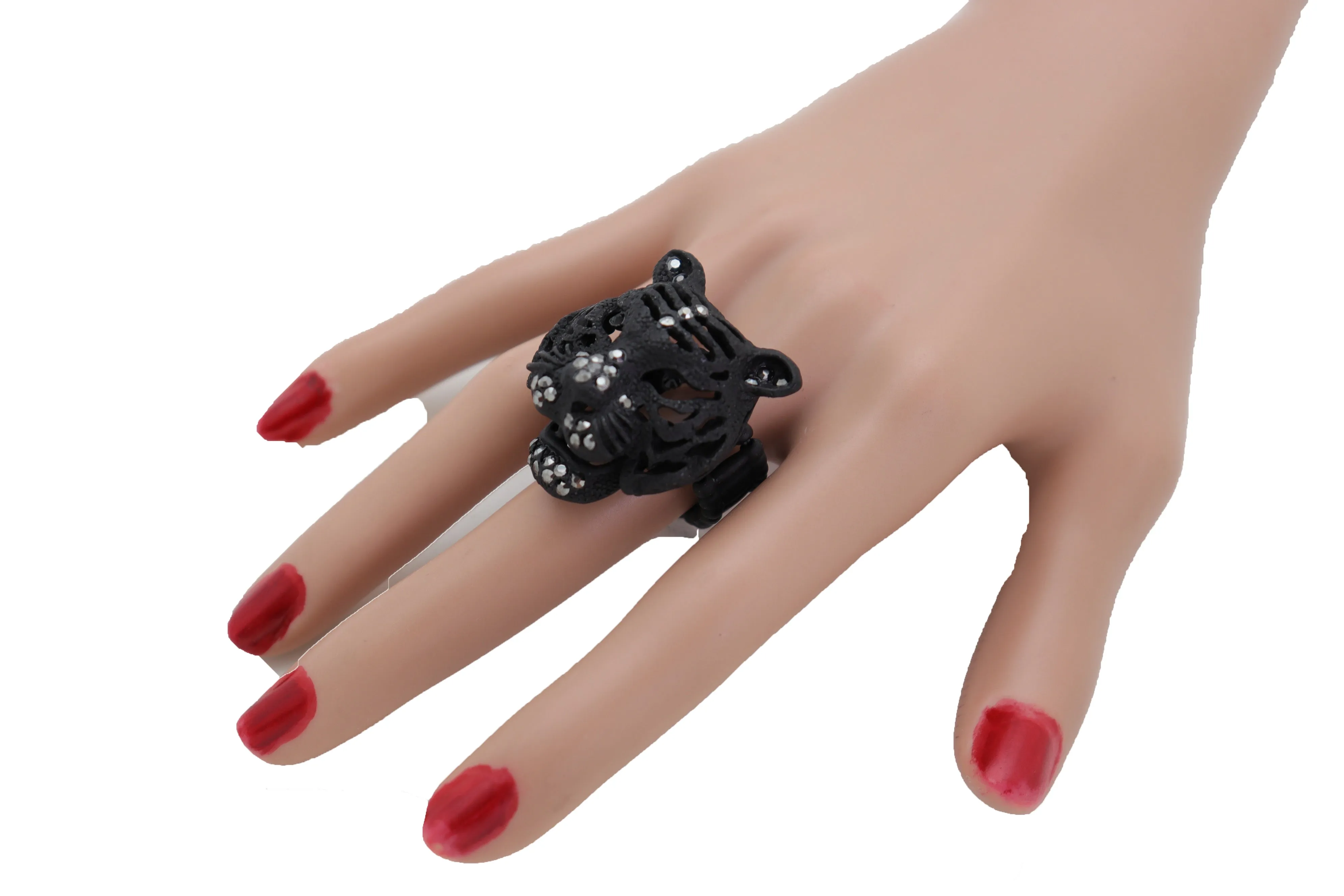 Black Metal Tiger Head Ring