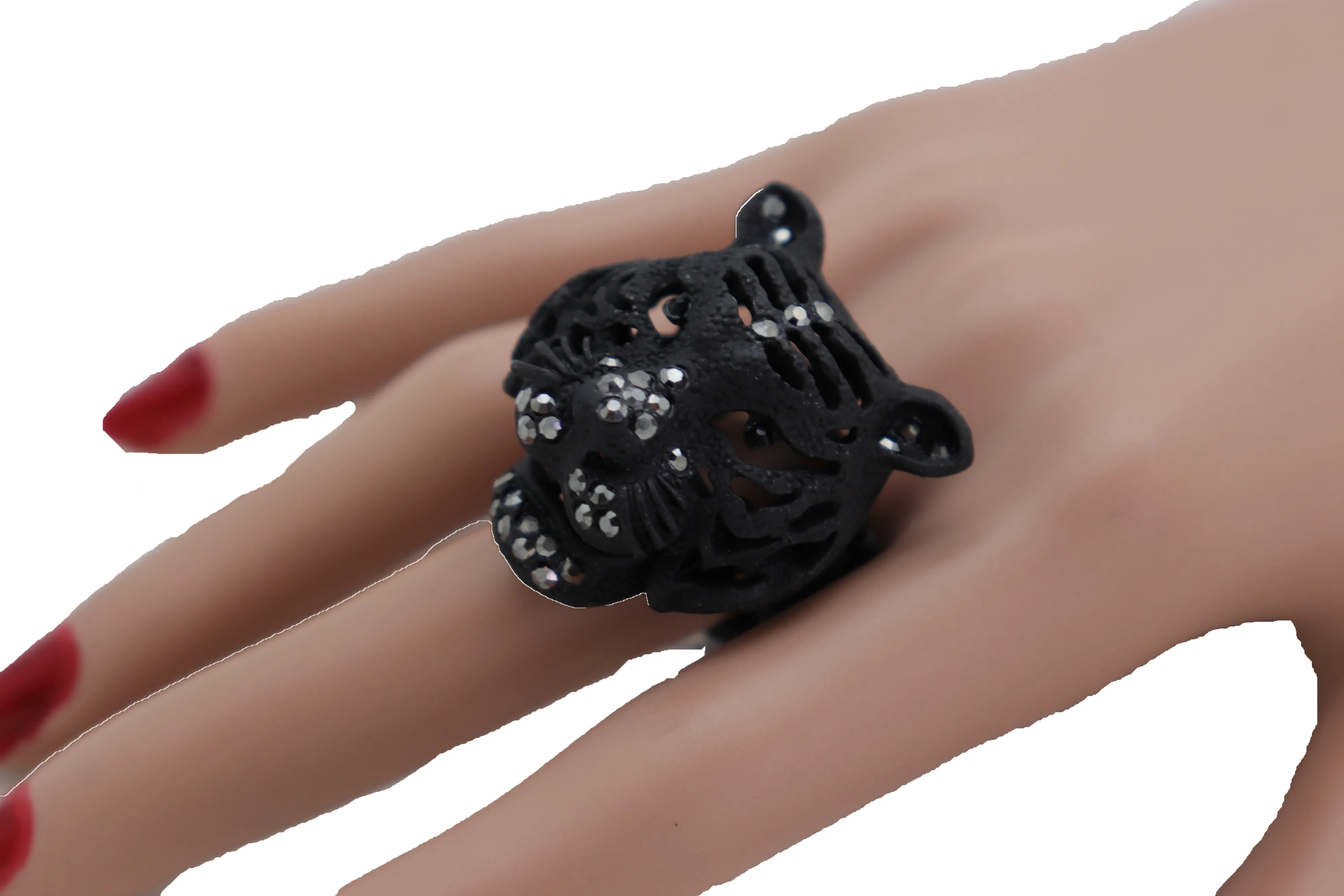 Black Metal Tiger Head Ring