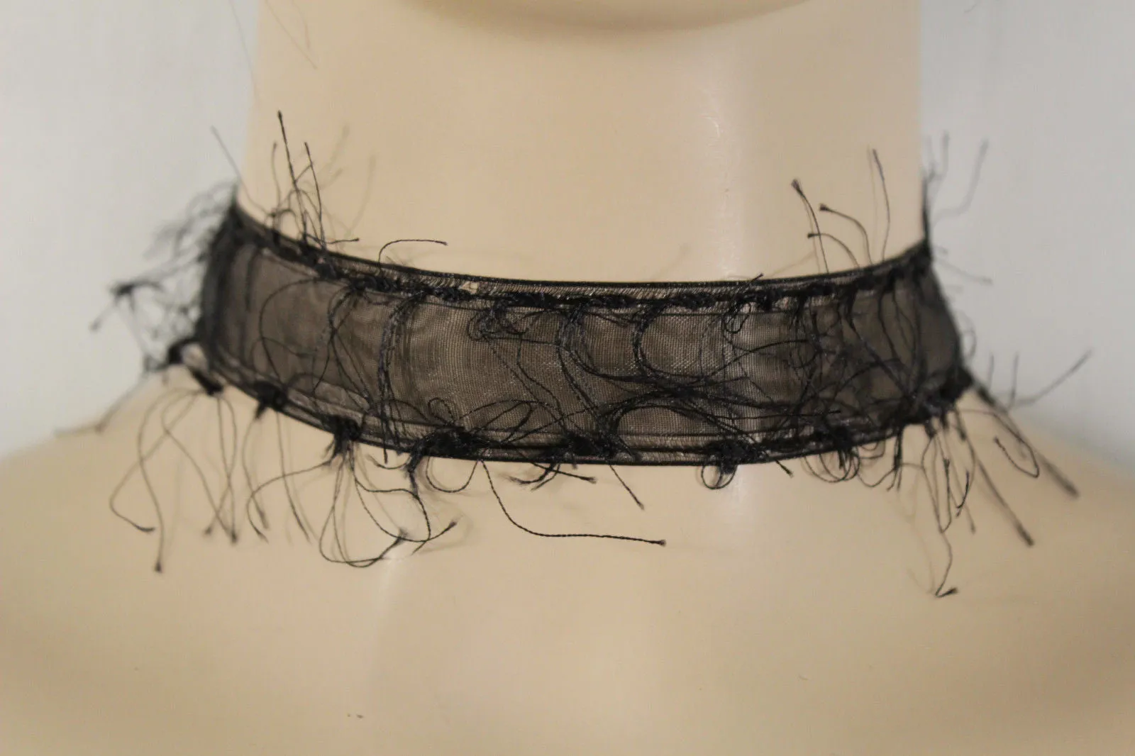 Black Narrow Fabric Fringes Short Gothic Punk Choker Necklace Women Unique