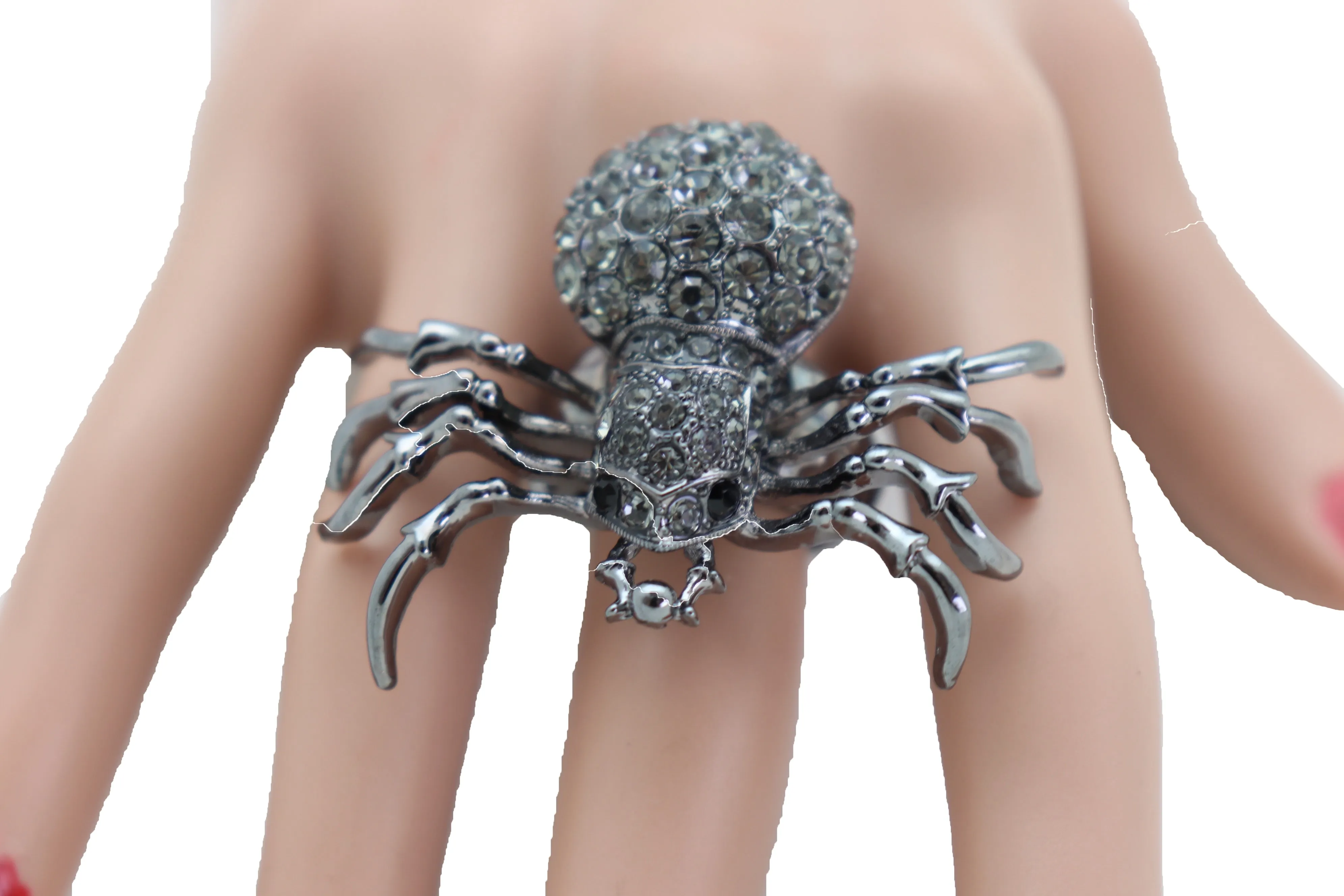 Black Rhinestone Spider Ring