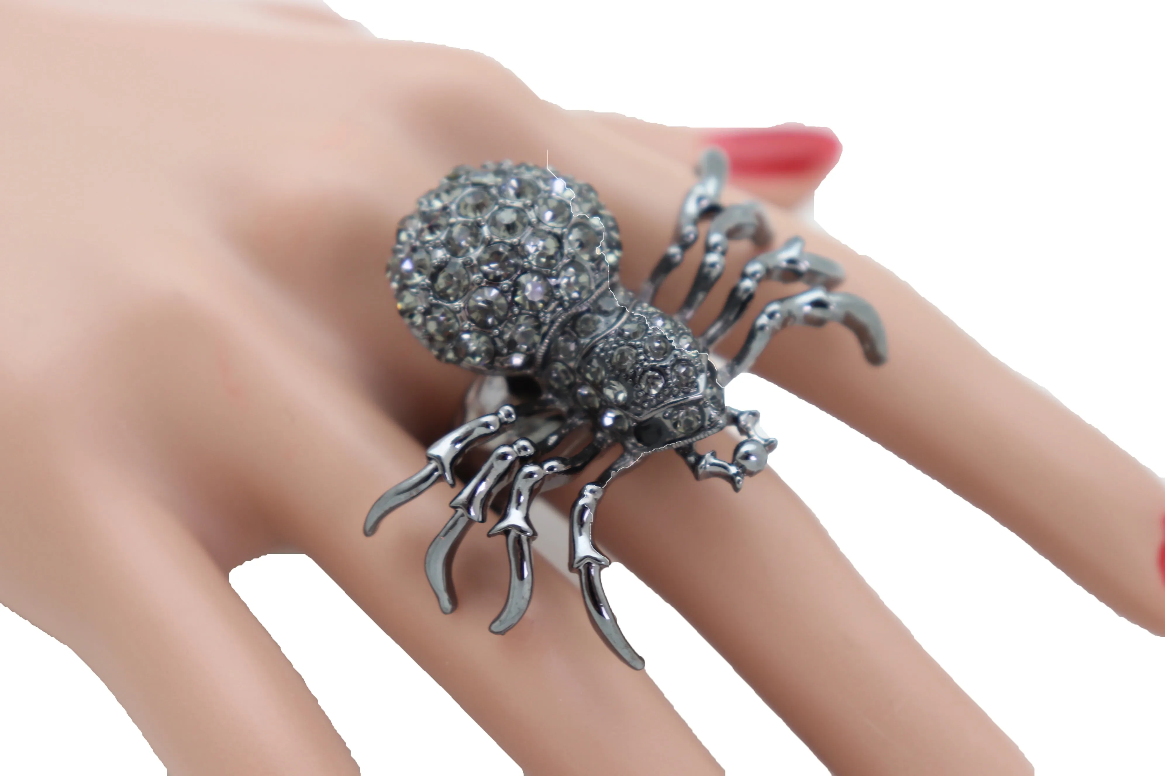 Black Rhinestone Spider Ring