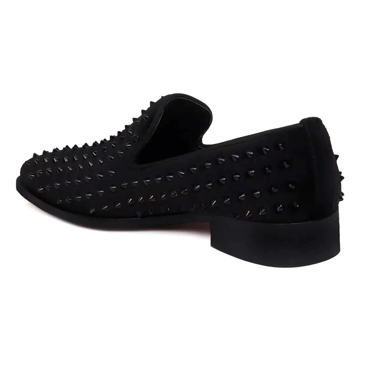 Black Studded Sleek Toe Italian Velvet Loafer For Men by Brune & Bareskin