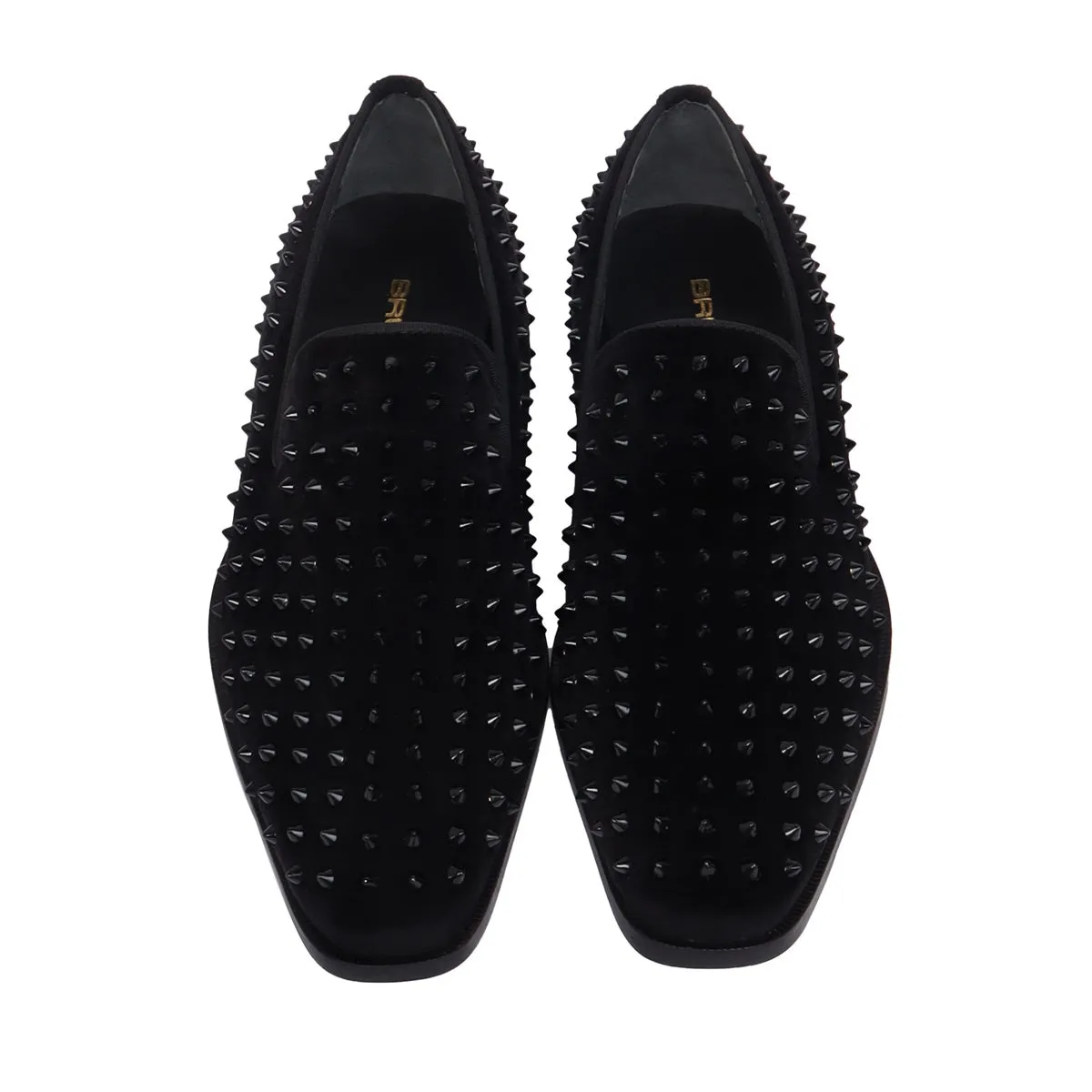 Black Studded Sleek Toe Italian Velvet Loafer For Men by Brune & Bareskin