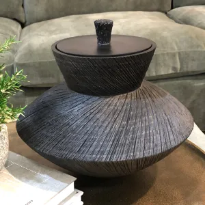 Black Textured Lidded Pot 27cm